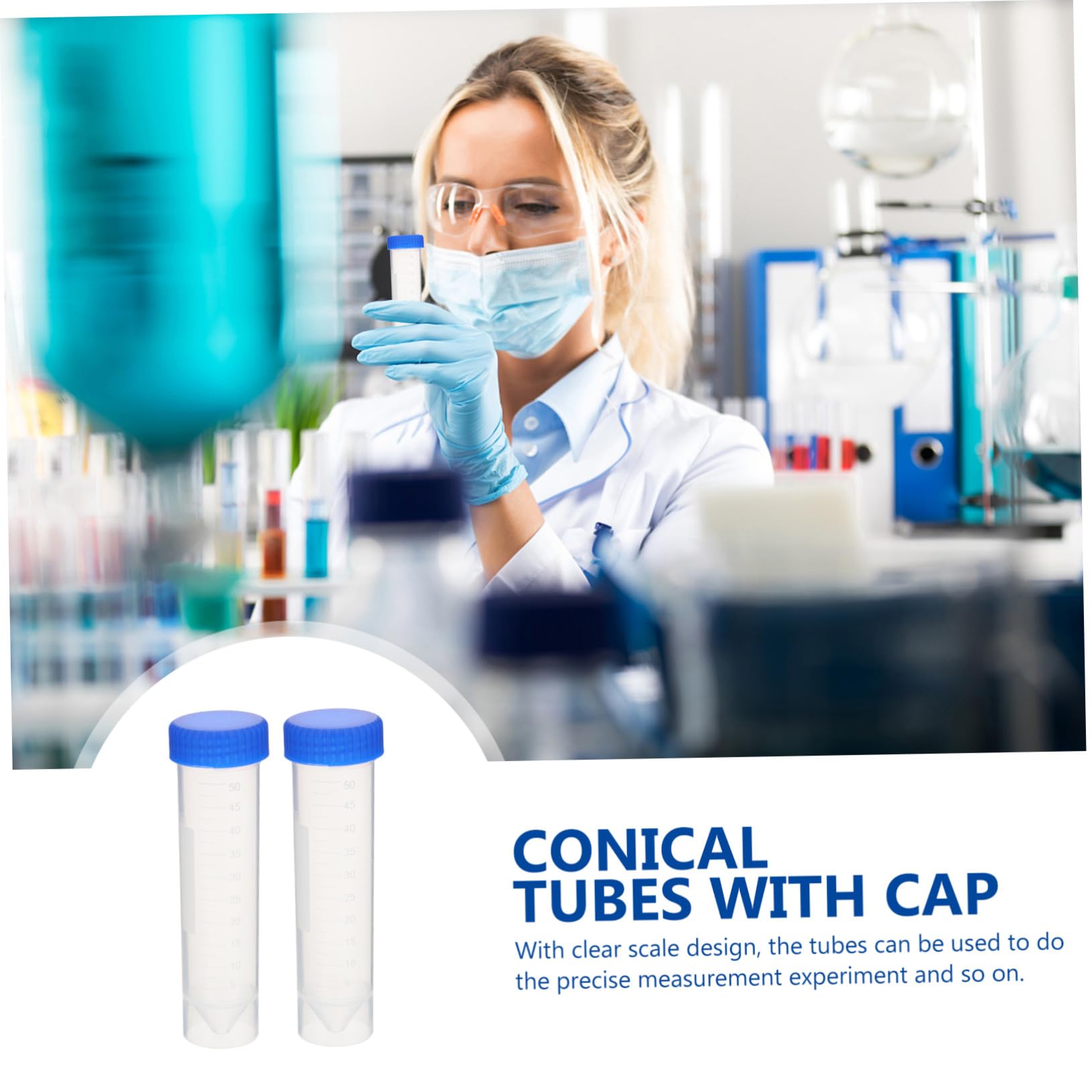 50 Provette Coniche per Centrifuga da 50 Ml in Plastico Tappi a Vite Trasparenti, Design Scala Chiara e Posizioni Ventilate, per Biochimica e Coloranti Alimentari Colore Casuale