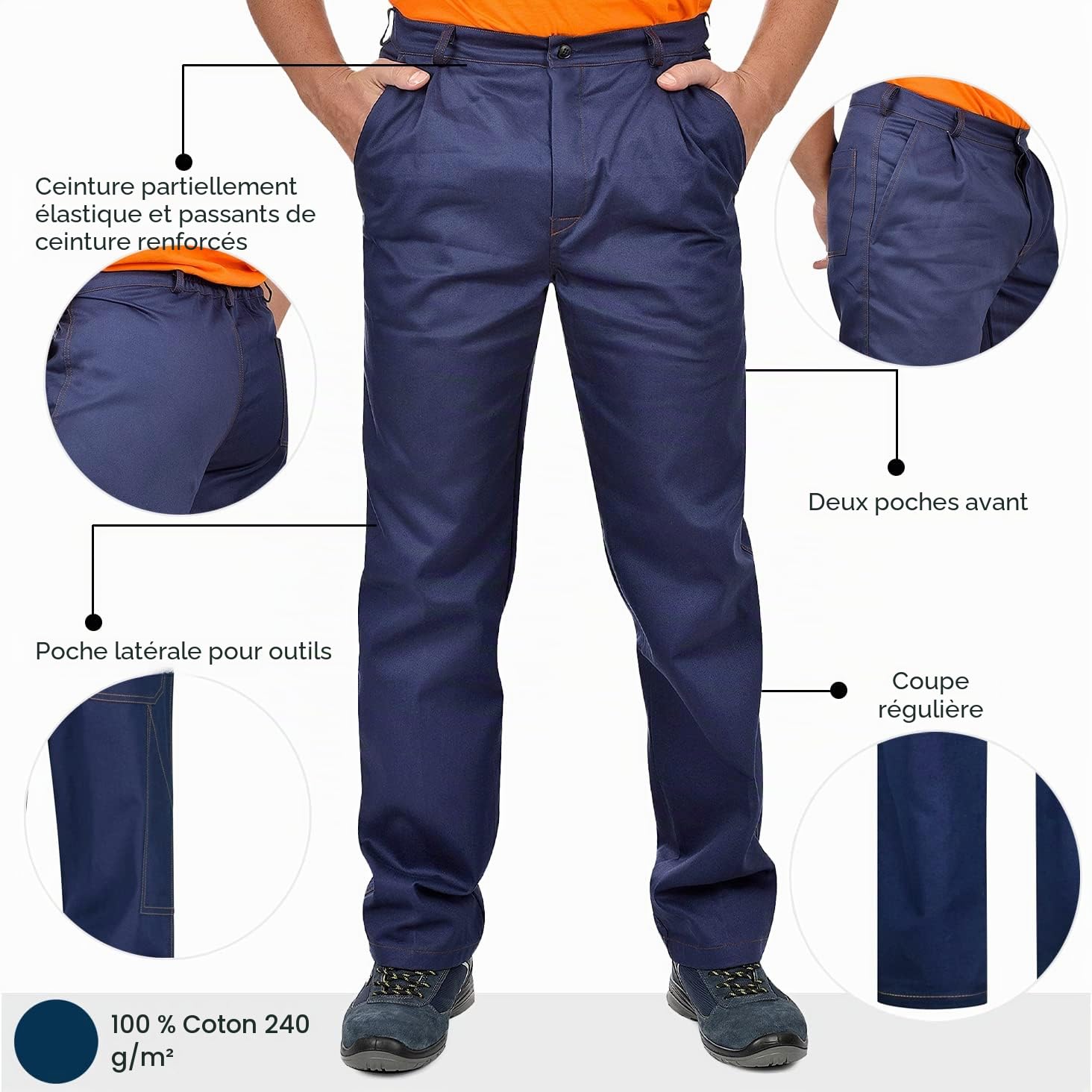 BWOLF Anax Pantalon de Travail Homme 100% Coton Pantalon Bleu de Travail Homme