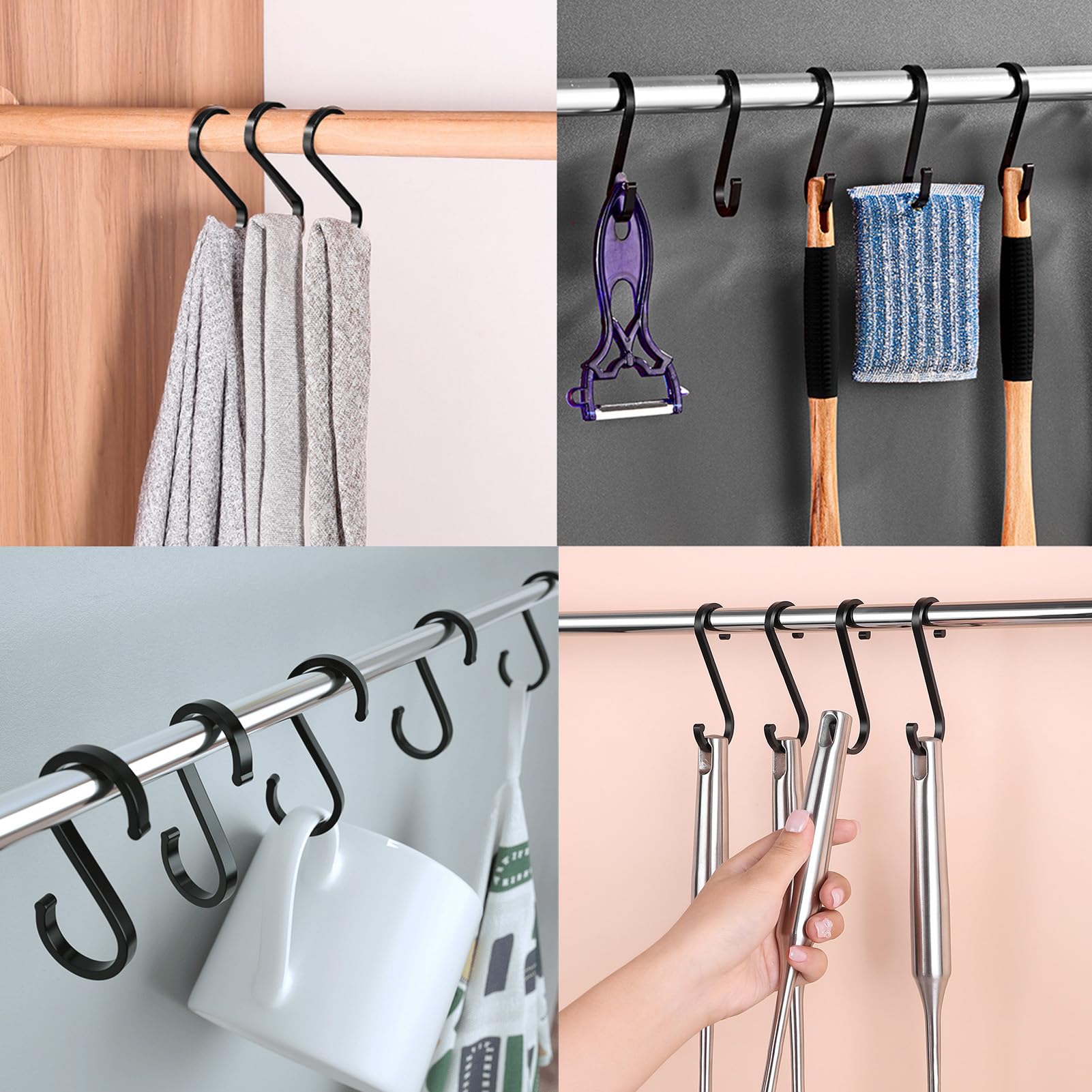 10 Ganci A S In Alluminio Nero | Multiuso Per Cucina, Bagno, Giardino | Aperture 20mm E 25mm | Bordi Lisci - Foto 9