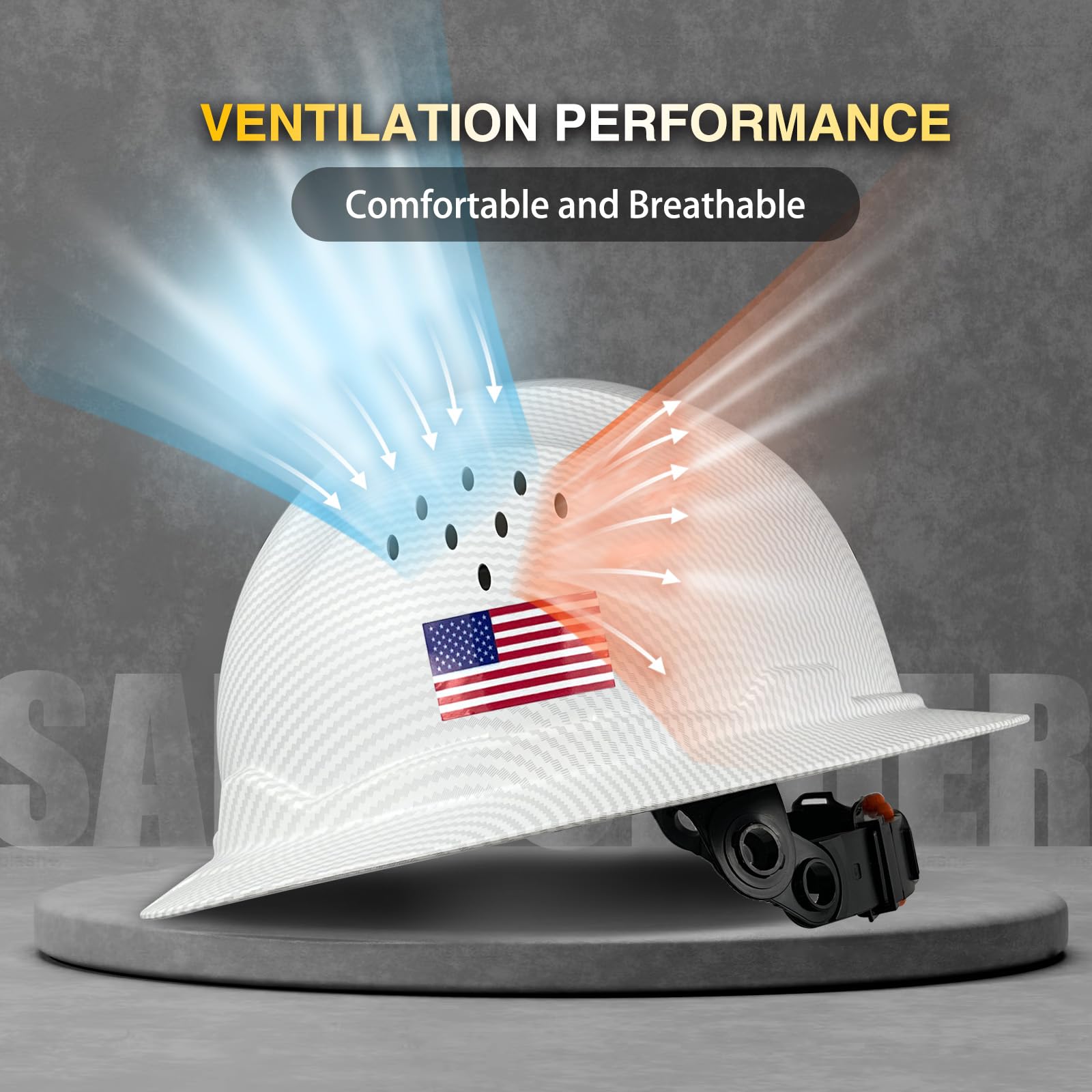 SAFEBUILDER SBD-G1C - Casco de seguridad de ala completa, HDPE, ventilado, patrón de fibra de carbono, trabajo industrial, certificado ANSI/ISEA Z89.1