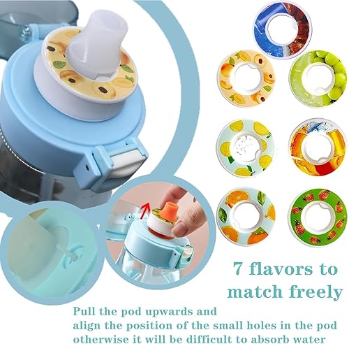 Miniatura 4 de Botella de agua de aire con 7 cápsulas de sabor, botella de agua con fragancia de fruta de 22.1 fl oz, taza de agua con 0% de azúcar, sin BPA, taza