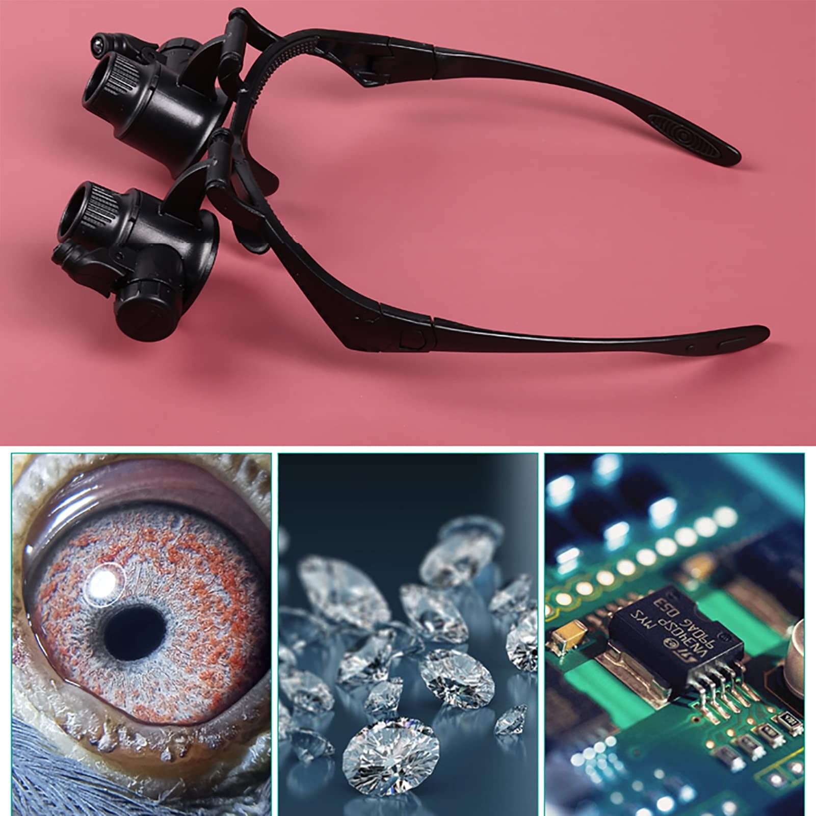 BAFAFA Lupenbrille Kopflupe Mit Licht Reparaturlupe Hilfe Für Präzises Arbeiten, Reparatur Inspektionslupe LED-Licht Für Alte Männer, Schmuck, Identifikation, Uhren, Reparatur