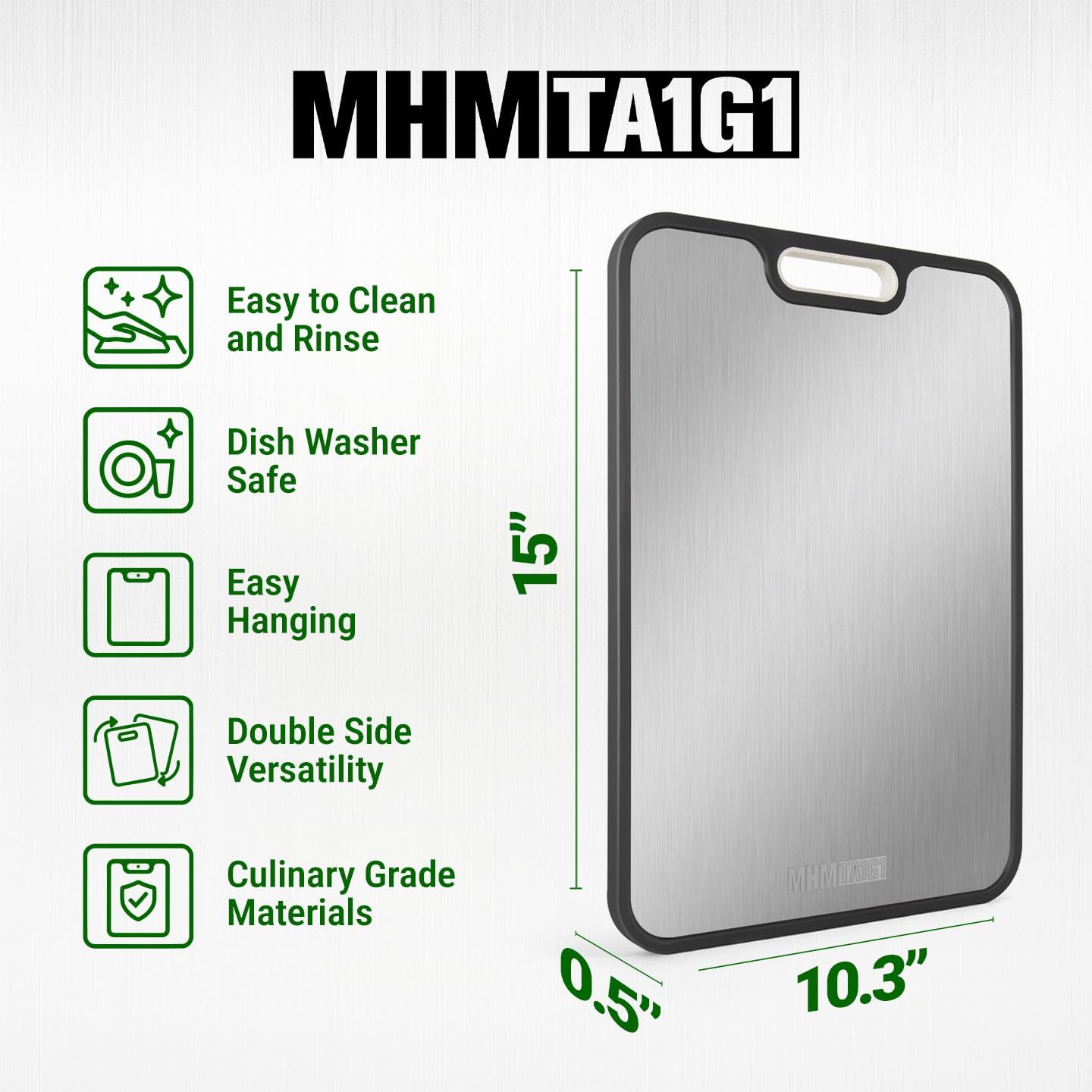 Titanium Cutting Board for Kitchen, Cutting Board Double Sided Food Grade, Pure Titanium and Wheat Straw PP, Easy to Clean Large Size 16”×11”