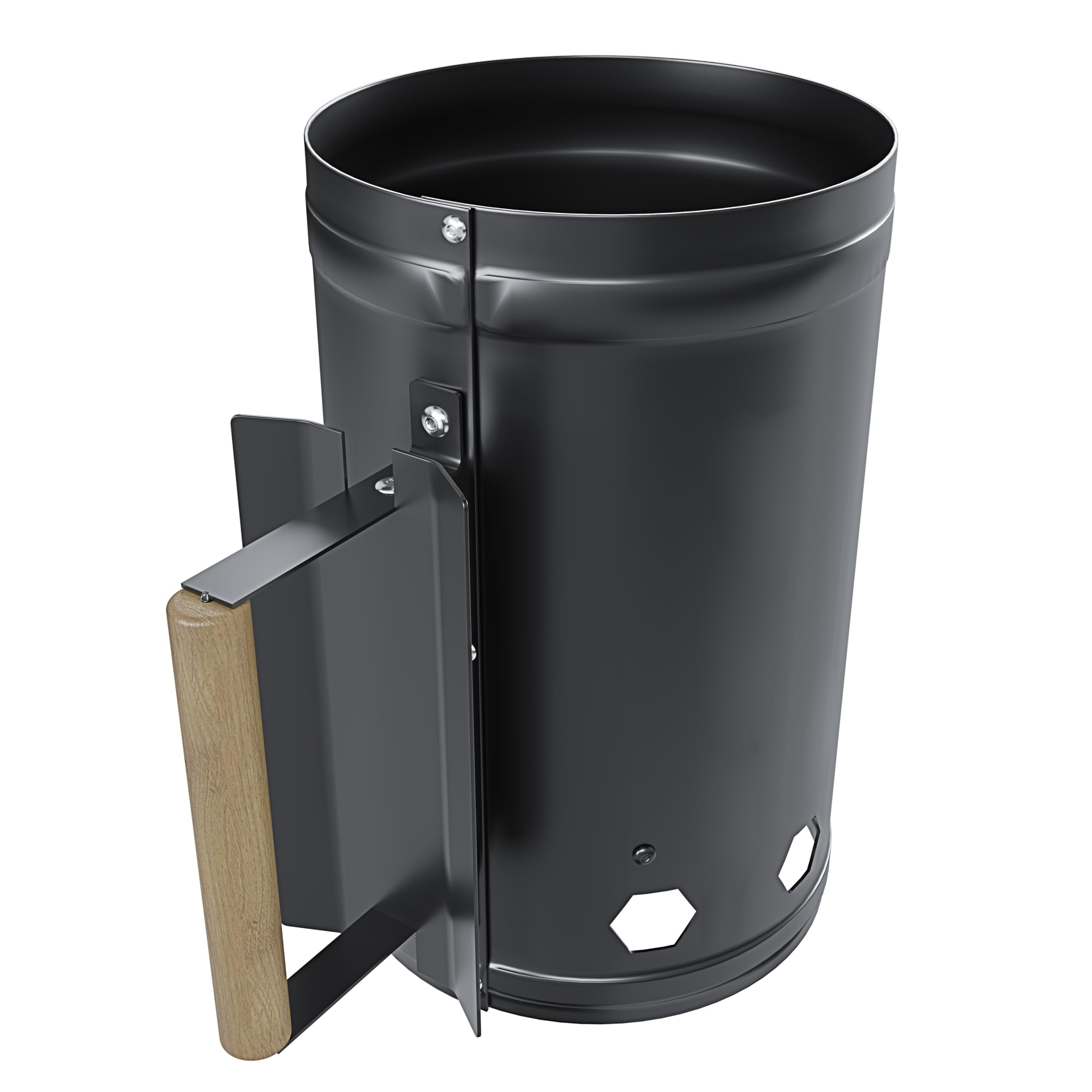 EGLEMTEK Ciminiera Starter Accenditore per Barbecue BBQ A Carbone con Impugnatura in Legno Antiscivolo Accendi Carbonella Bricchetti Diametro 17 Cm E Altezza 27 Cm Capienza 1,5 kg Colore Nero