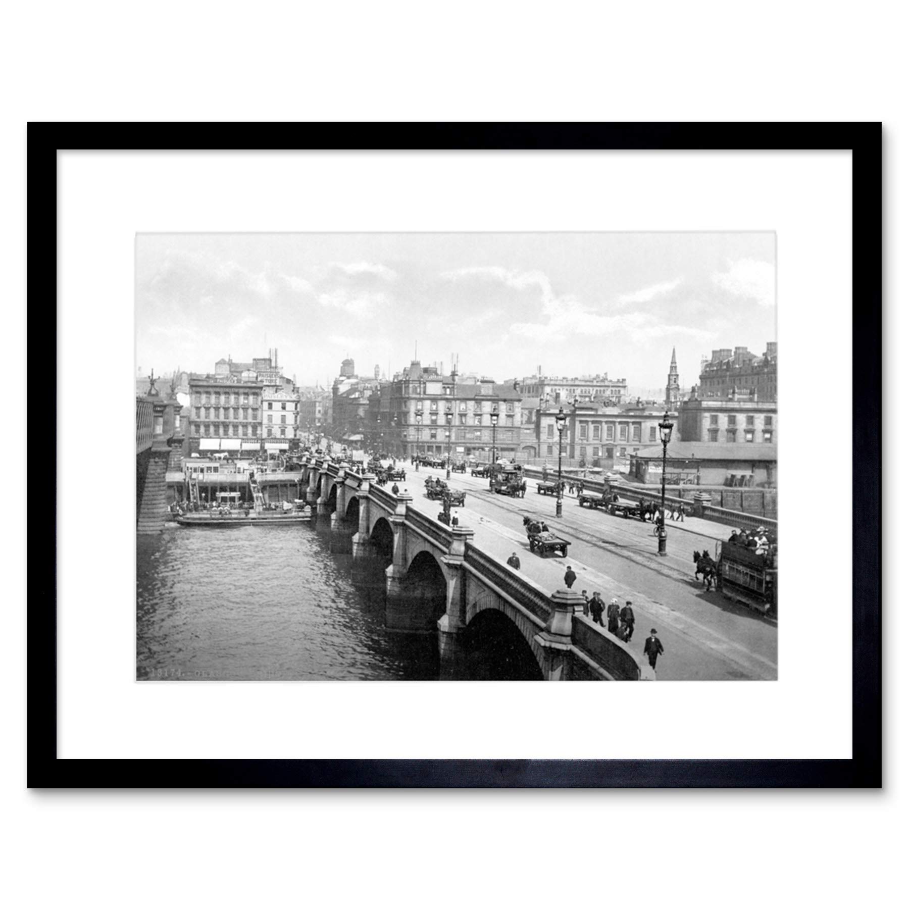 Wee Blue Coo Glasgow The Bridge Scotland Vintage History Old BW Framed Wall Art Print
