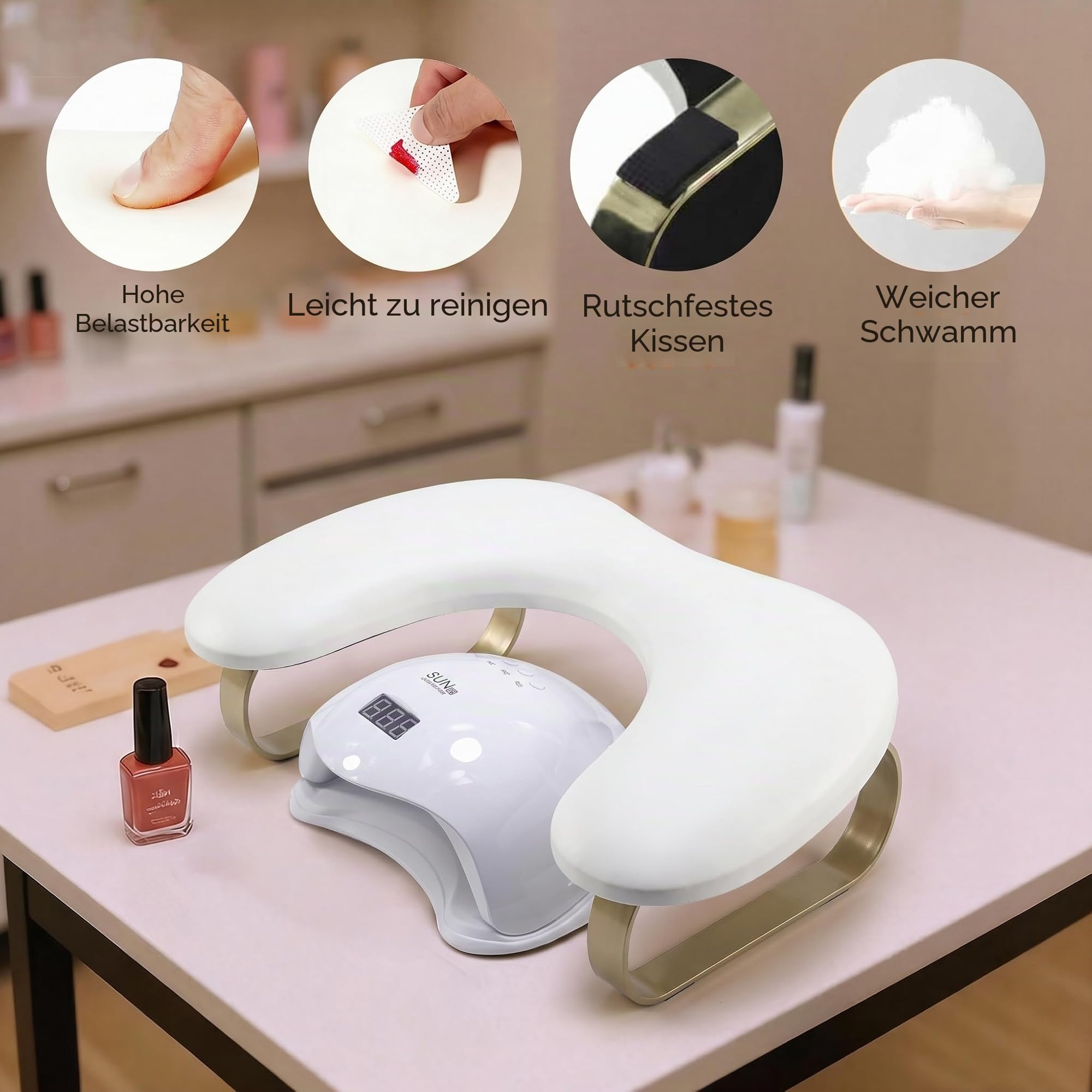 C-Förmig Handauflage Nagelstudio: Goldener Bogen Wrist Rest - 45°Schräge Unterstützung Handablage Nagelstudio - Weicher und Elastischer Schwamm Handgelenkauflage für Handauflage Nägel