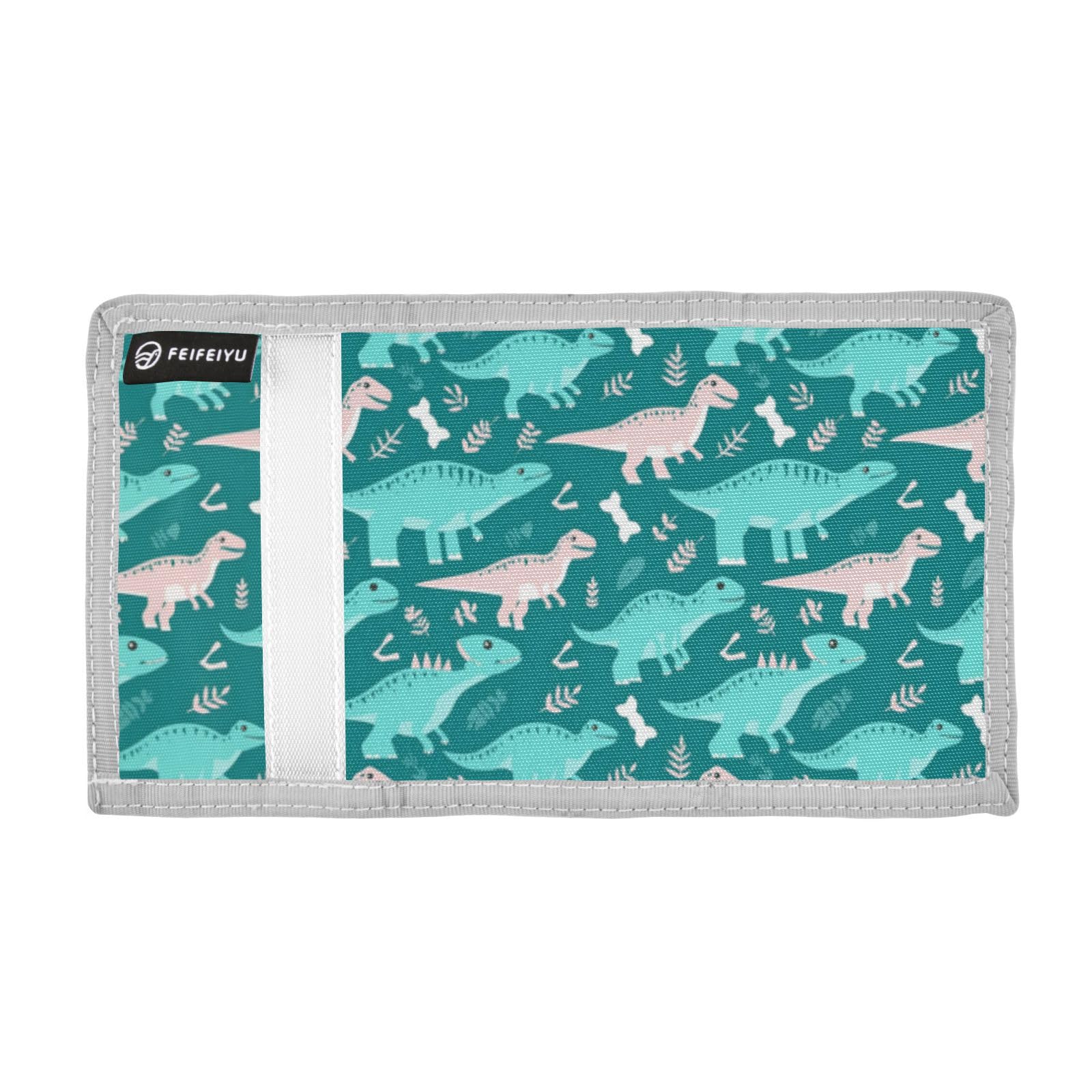 Wusikd Teal Dinosaurs Kids Wallet for Boys Girls White Bones Toddler Trifold Wallet Novelty Wallet for Teens Women Men