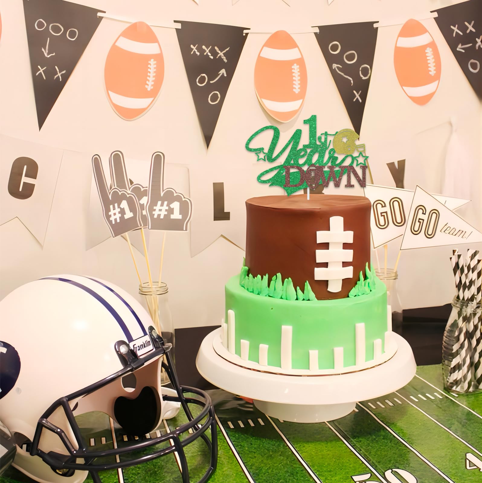 WiFi Sports Camera My 1st Year Down Cake Topper - American Football Theme  Baby Boy Birthday Party Decoration My First Year, image size:1596x1600