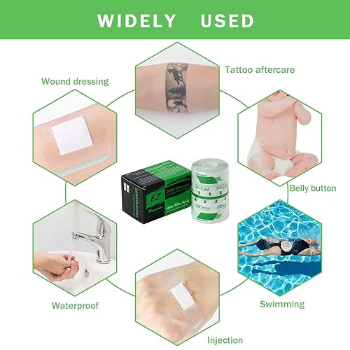 Miniatura 5 de EZ Derm Defender Roll, vendaje impermeable para cuidado posterior del tatuaje, 4 pulgadas x 10.9 yardas, película transparente para vendaje de