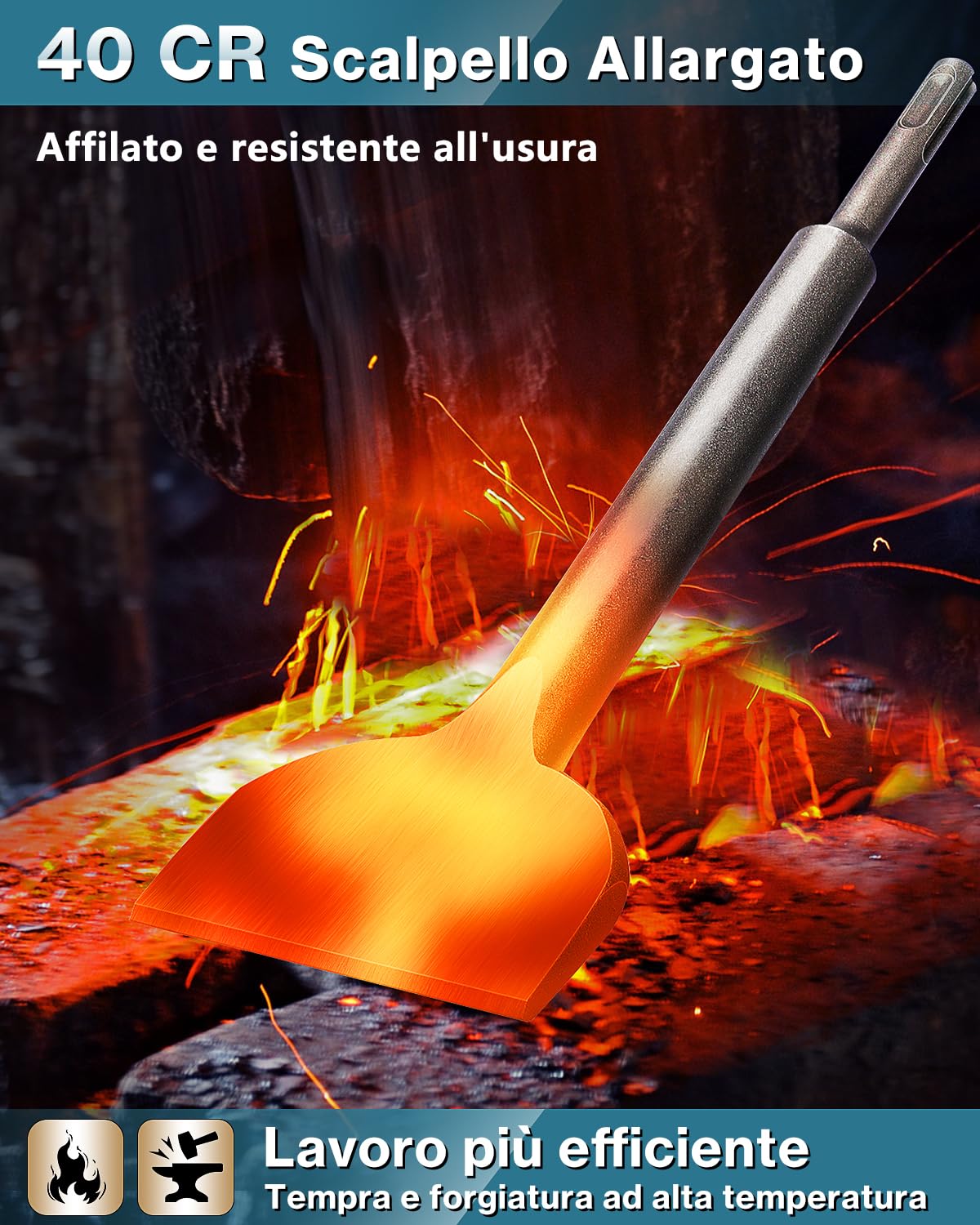 Lytool Scalpello SDS Plus 250 x 75mm - Acciaio Temprato 40Cr per Piastrelle, Colla, Malta, Cemento - Punta Piatta Professionale Compatibile con Bosch, Hilti, Makita