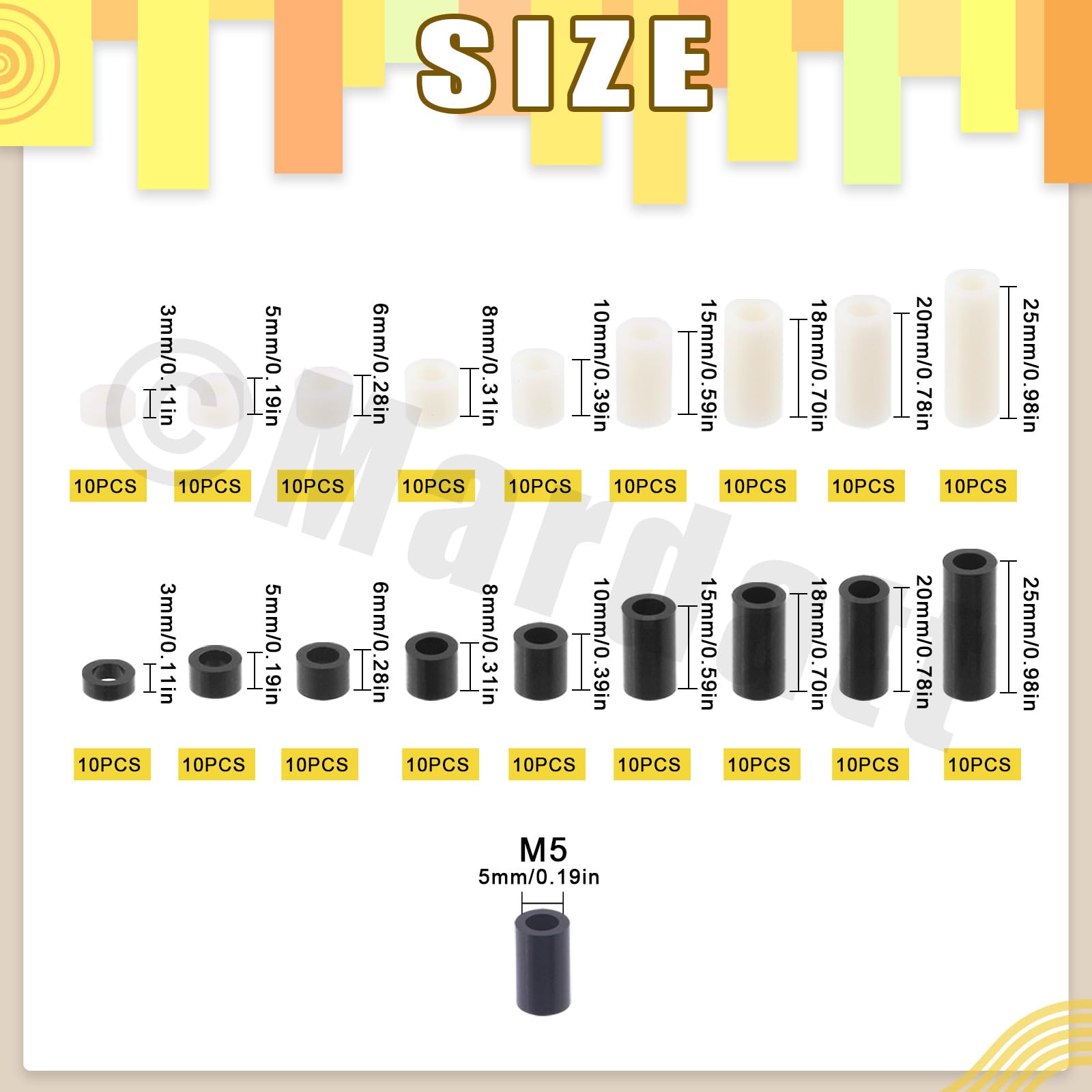 Round Spacer Washer Set, 120 Pack 5,8,10,12,15,20mm For