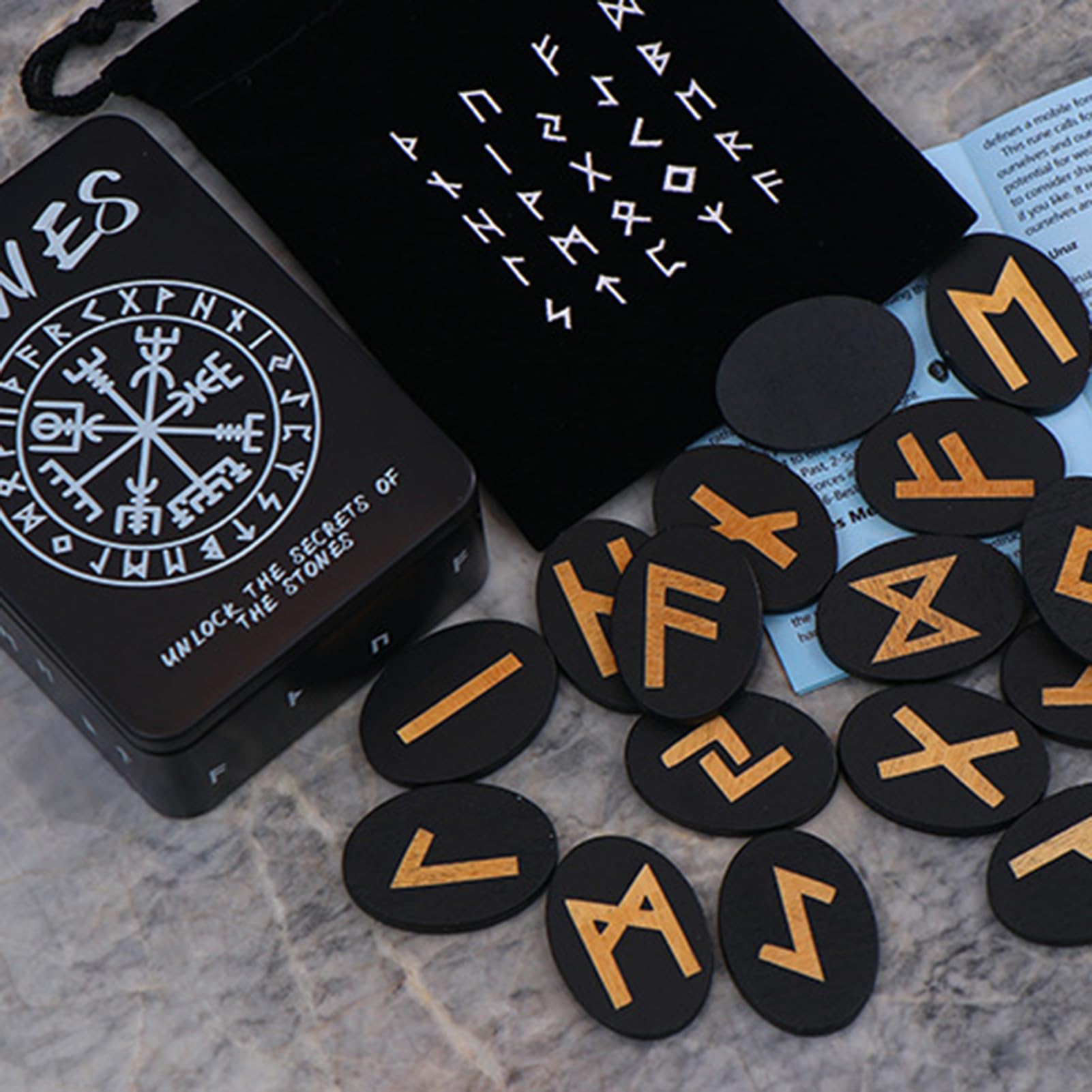 Runes Set including Manual and Pouch - 25 Wooden Divination Runes for , Norse Mythology and Meditation, Se référer au descriptif - Image 5