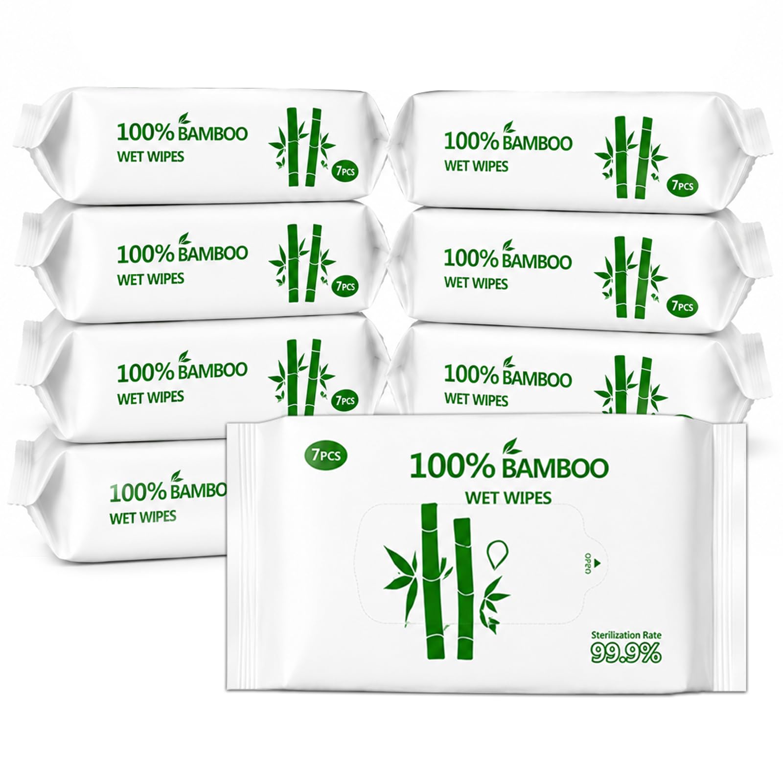 Portable Travel Wet Wipes, Pack of 8, 7 of Each Pocket Size, 99.9% Bamboo Fibre  7 Levels Pure EDI Water, Disposable Hand  Face Wipes for On the Go Stain Removal  Refreshment