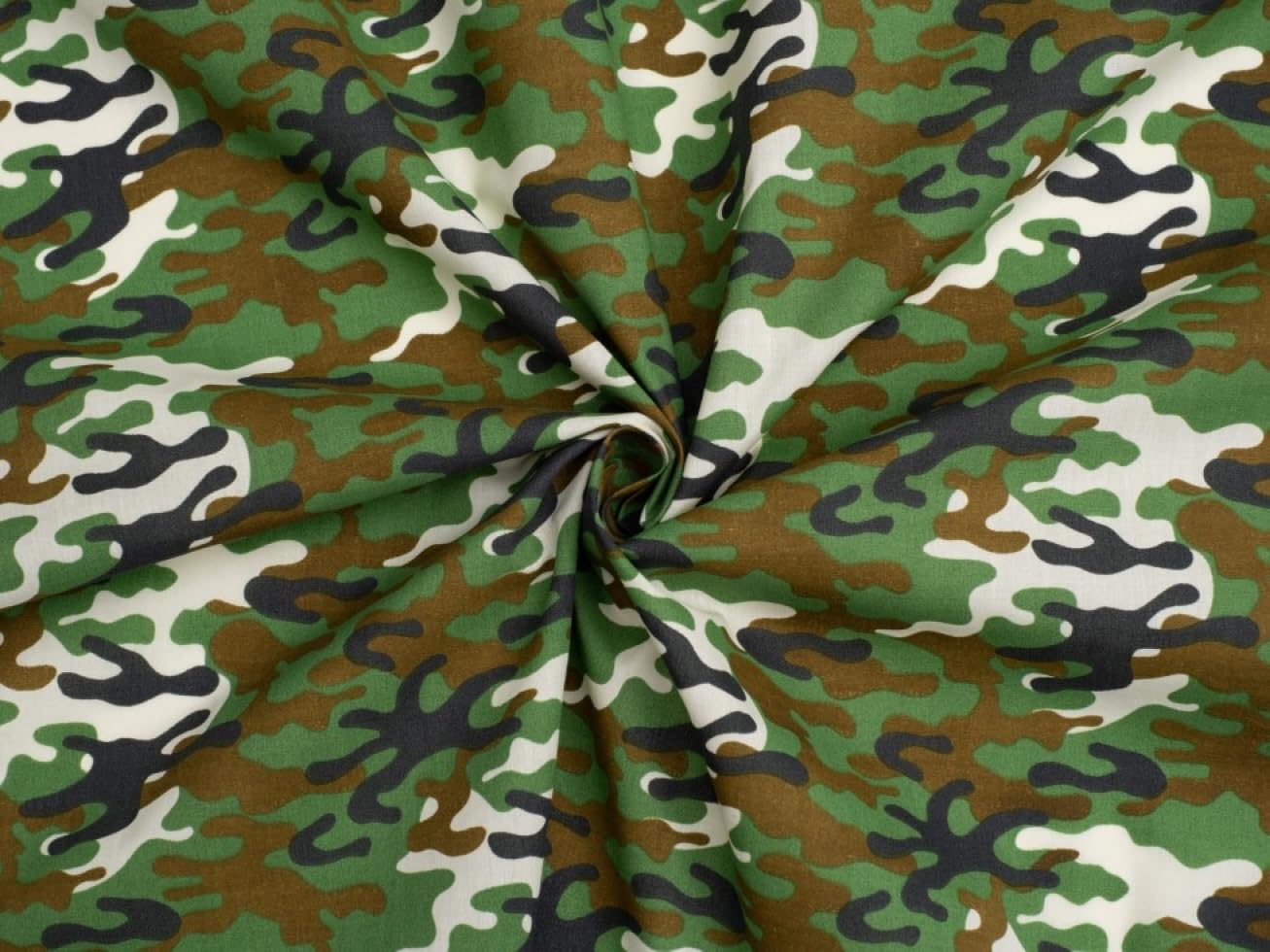 Printed Polycotton Fabric Green Camouflage - Sold Per Metre