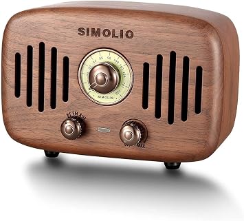 SIMOLIO Vintage Radio Retro Wooden Bluetooth Speakers, FM Radio & AUX in