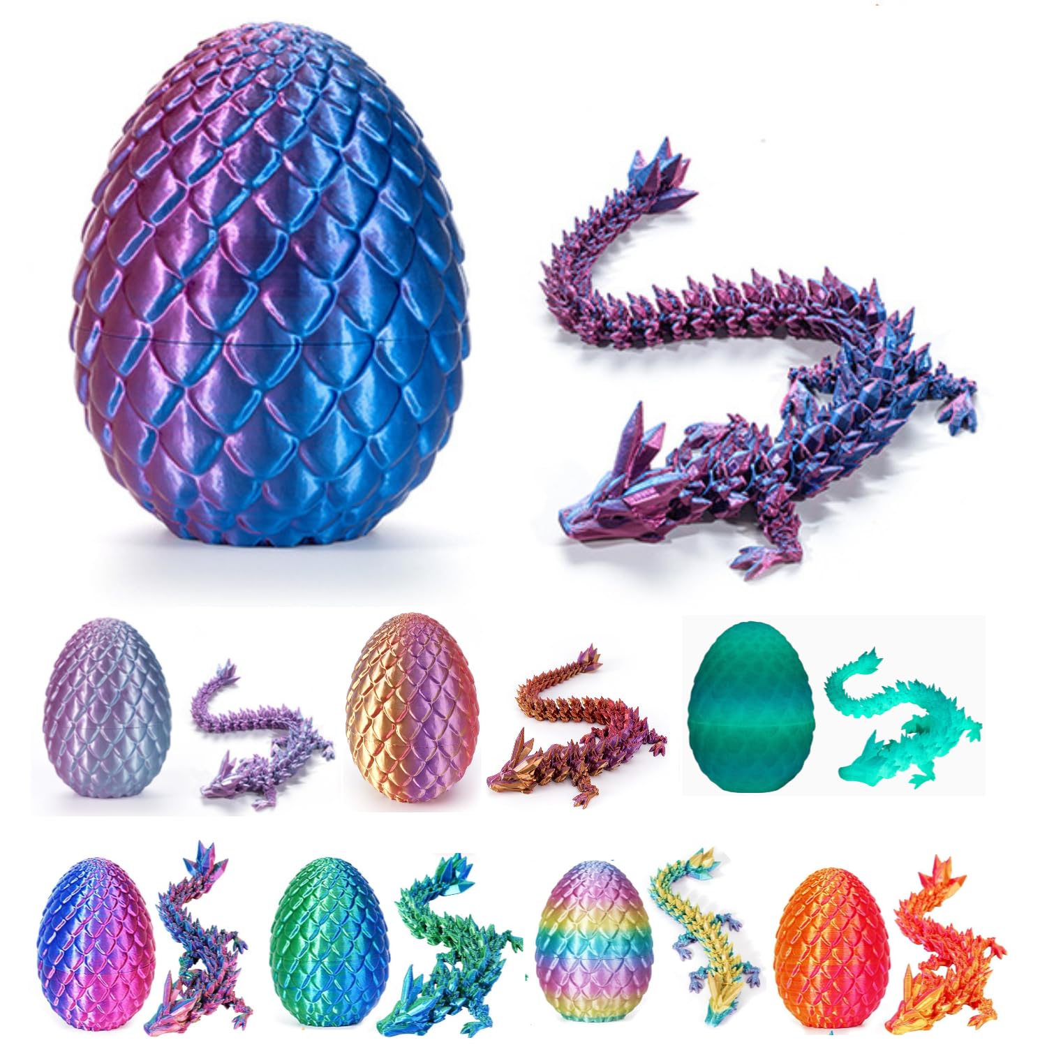 3D Dragon Egg, Articulated Crystal Dragon Egg, Flexible Joints Fidget Toy, Home Office Decor Executive Desk Toys for Kids Adults (purple, big)