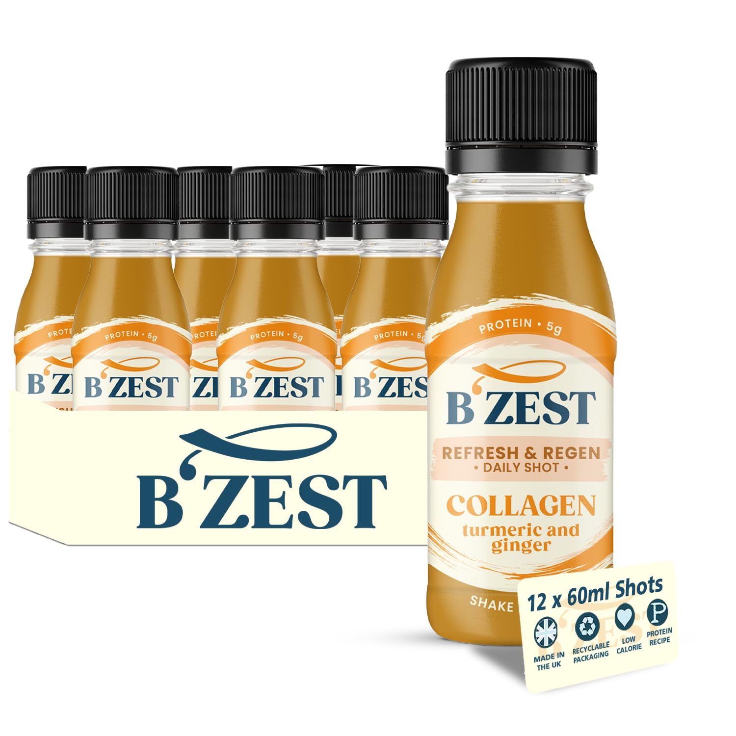 – Refresh & Regen: Ginger, Turmeric & Collagen Daily Health Shot, Refreshing Shot with a Zesty Kick, 5g Protein (12 x 60ml)