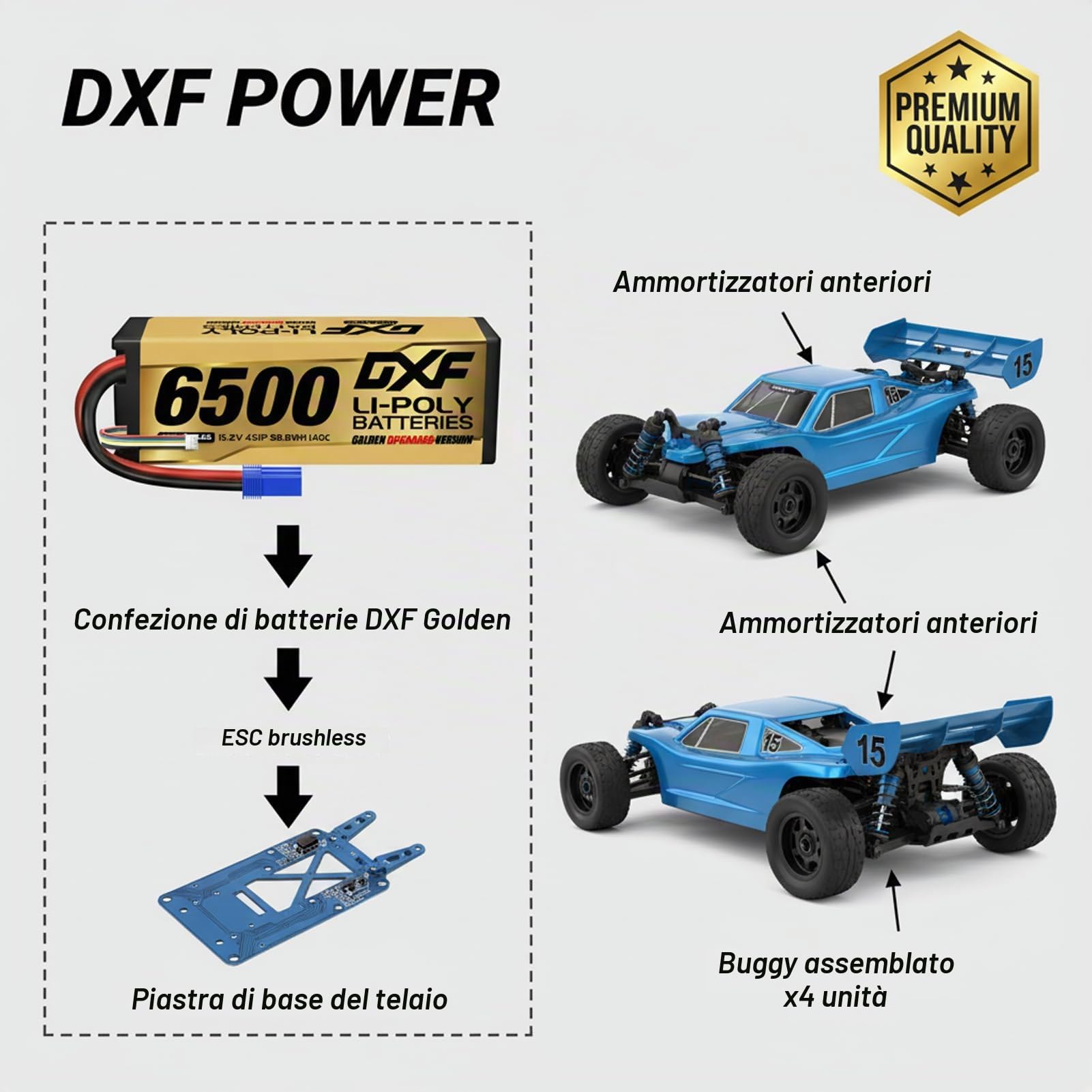 DXF Batteria LiPo 4S 15.2V 6500mAh 140C HV Spina EC5 Auto RC Truck Buggy 1/8 1/10 Alte Prestazioni Potente Tecnologia Avanguardia Sicurezza Gare Racing Modellismo 2 Pezzi