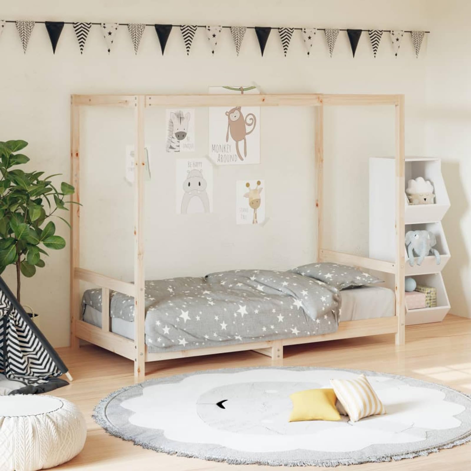 Gecheer Cama Infantil de Madera Maciza de Pino con Dosel, Adecuada para niños Mayores de 4 años, Dimensiones totales 165,5 x 85,5 x 140 cm, colchón 80 x 160 cm (no Incluido)
