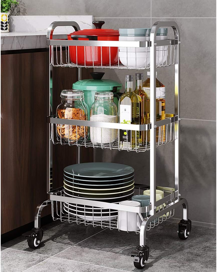 Chariot De Rangement Mobile Noir 3 étages Avec Roulettes - 65x30x15 Cm - Plastique