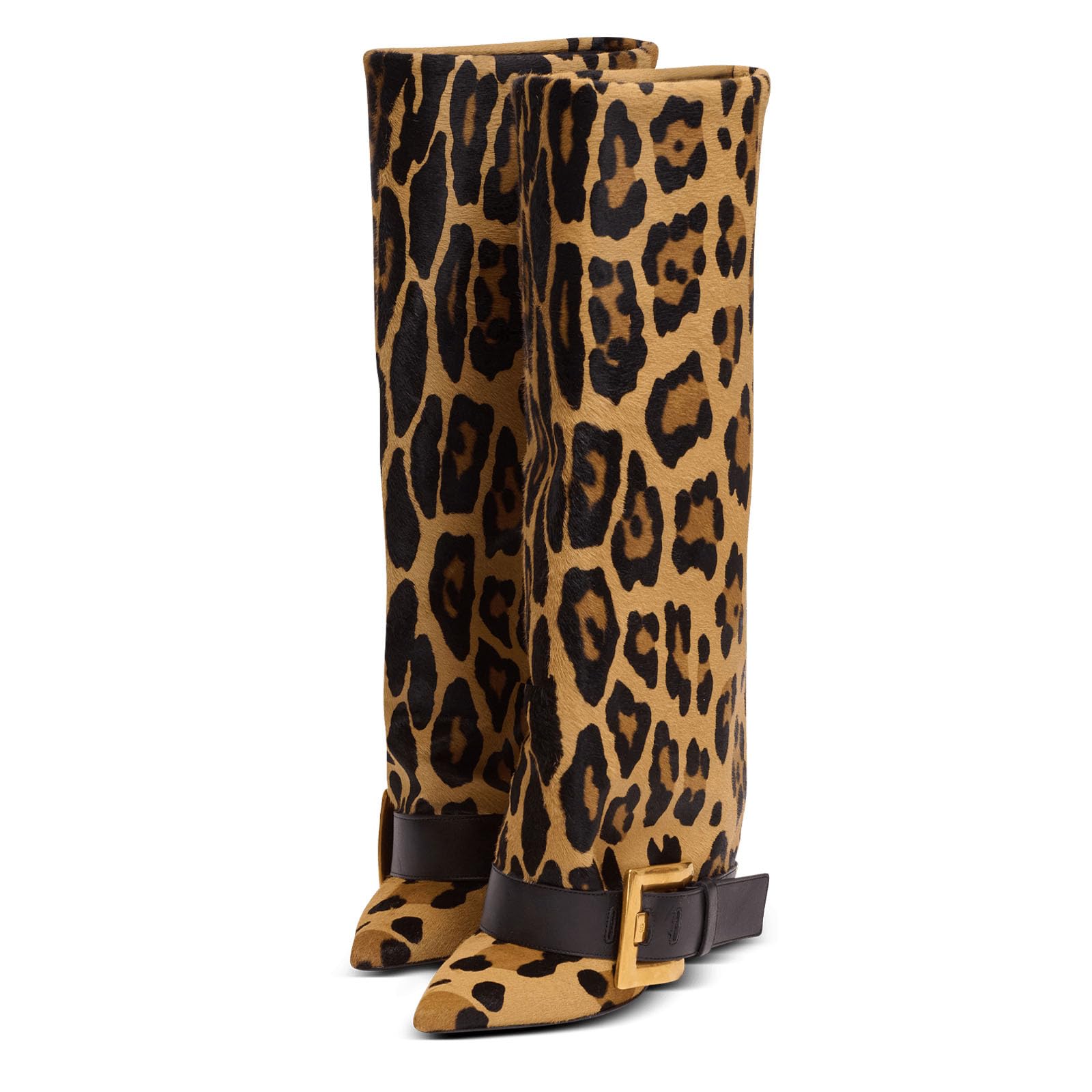 XEYANFYS Fold Over Boots for Women Pointed Toe Stiletto Heel Knee High Boots Sexy Dress Shoes