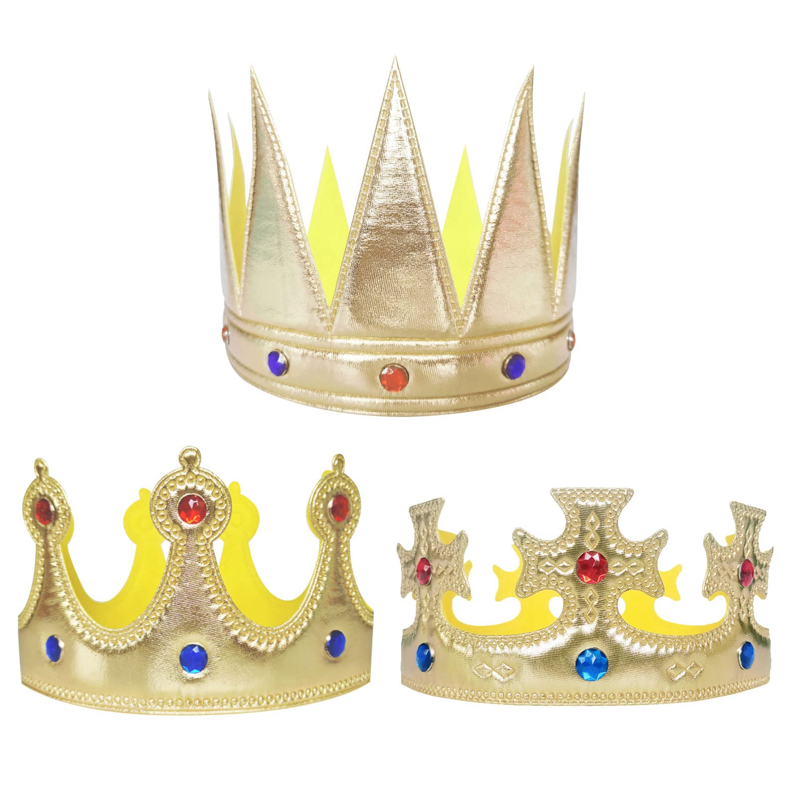 3 Pieces King Crowns Party Hat, Birthday Cloth Gold Coronation Crown With Gems, Kings Charles Decorations, Cosplay Nativity Carnival