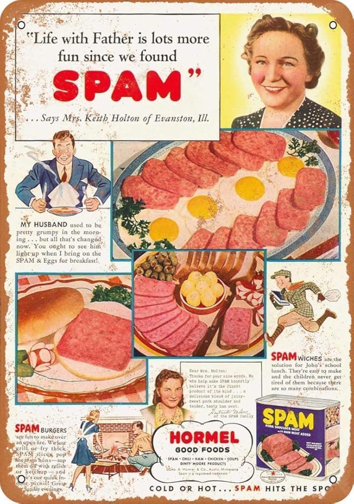 Metal Tin Sign 1941 Spam Hits The Spot Pub Outdoor Bar Retro Poster Home Kitchen Restaurant Wall Decor Signs 6x8 inch