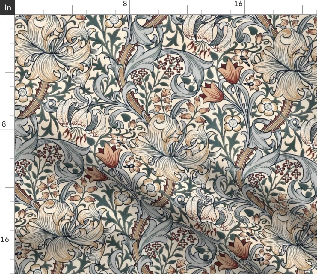 Spoonflower Fabric - Art Nouveau William Morris Vintage Arts and Crafts Golden Lily Summer Printed on Petal Cotton Fabric Fat Quarter - Sewing Quilting Apparel Crafts Decor