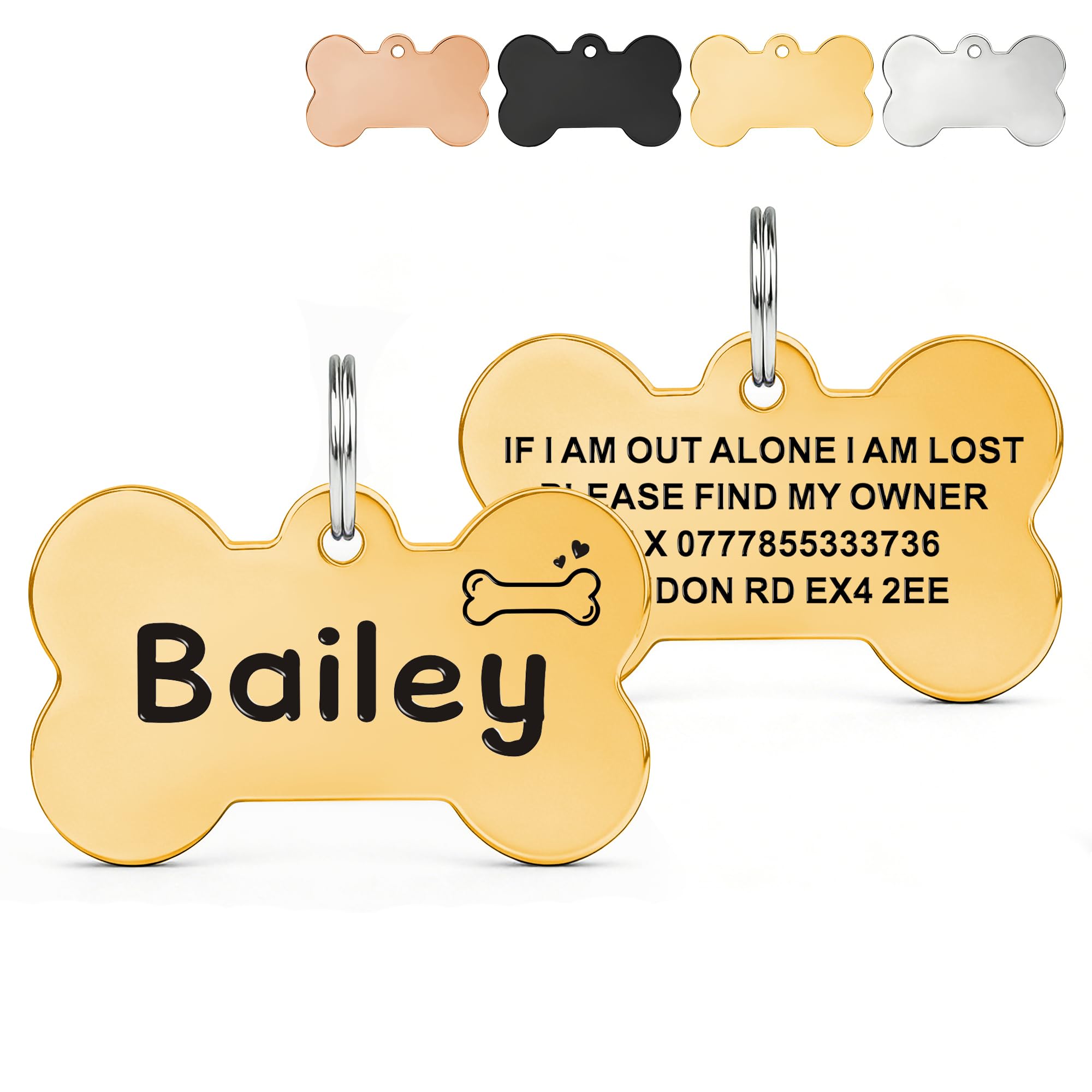 Deep Engraved Dog Tags for Pets UK Prime, Personalised Cat Dog Name ID Tags, Stainless Steel Pet Tag for Doggy Kitten Kitty Puppy, Scratch Resistant Tag (Gold Bone, S) โ image 1