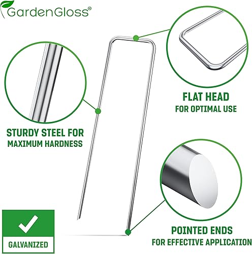 Miniatura 3 de GardenGloss Grapas de jardín galvanizadas hechas de acero antioxidante (50 piezas) - Grapas de jardín para soplados, tela de paisaje y decoración -