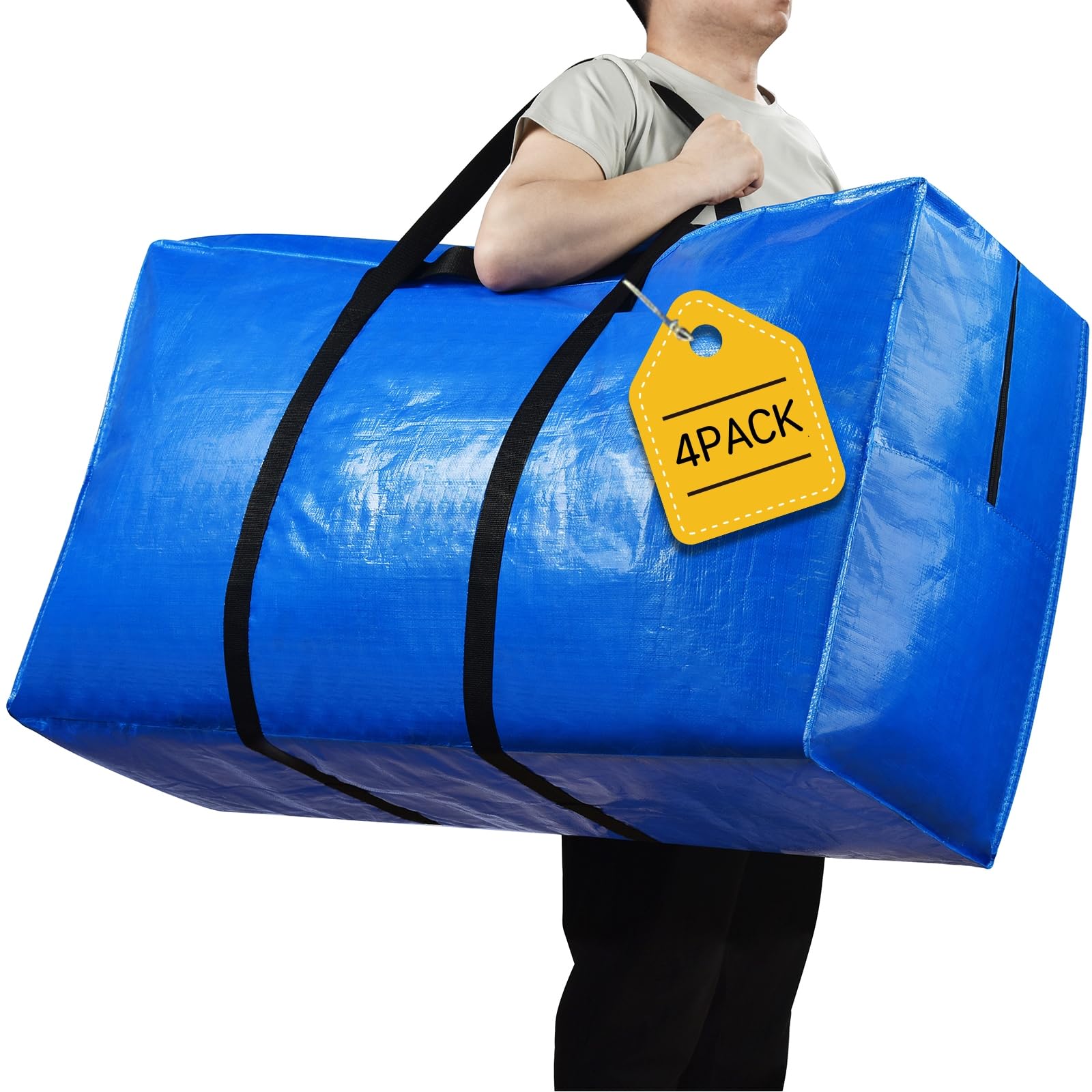 Happy Cheers Blue - 4 Pack 57 Gallon Extra Large Storage Bags, Xxl Jumbo Large Moving Bags Heavy Duty, Storage Totes Moving Boxes Supplies For College, Foldable Duffle Bag For Travel, Christmas Tree Bag, 42X23x13.5inch - 4Pack