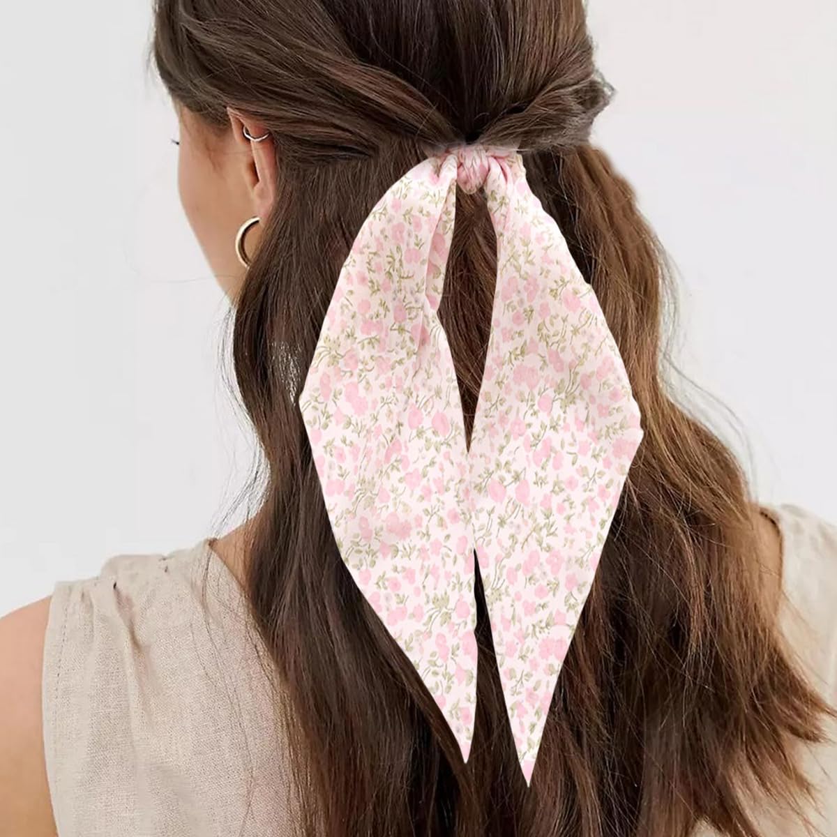 6 PCS Bow Hair Ties Elastic Hairband Long Ribbon Ponytail Scrunchies Floral Hair Scarf Ponytail Holder Bow Scrunchies Hair Accessories Multicolor For Women and Girls - Image 4
