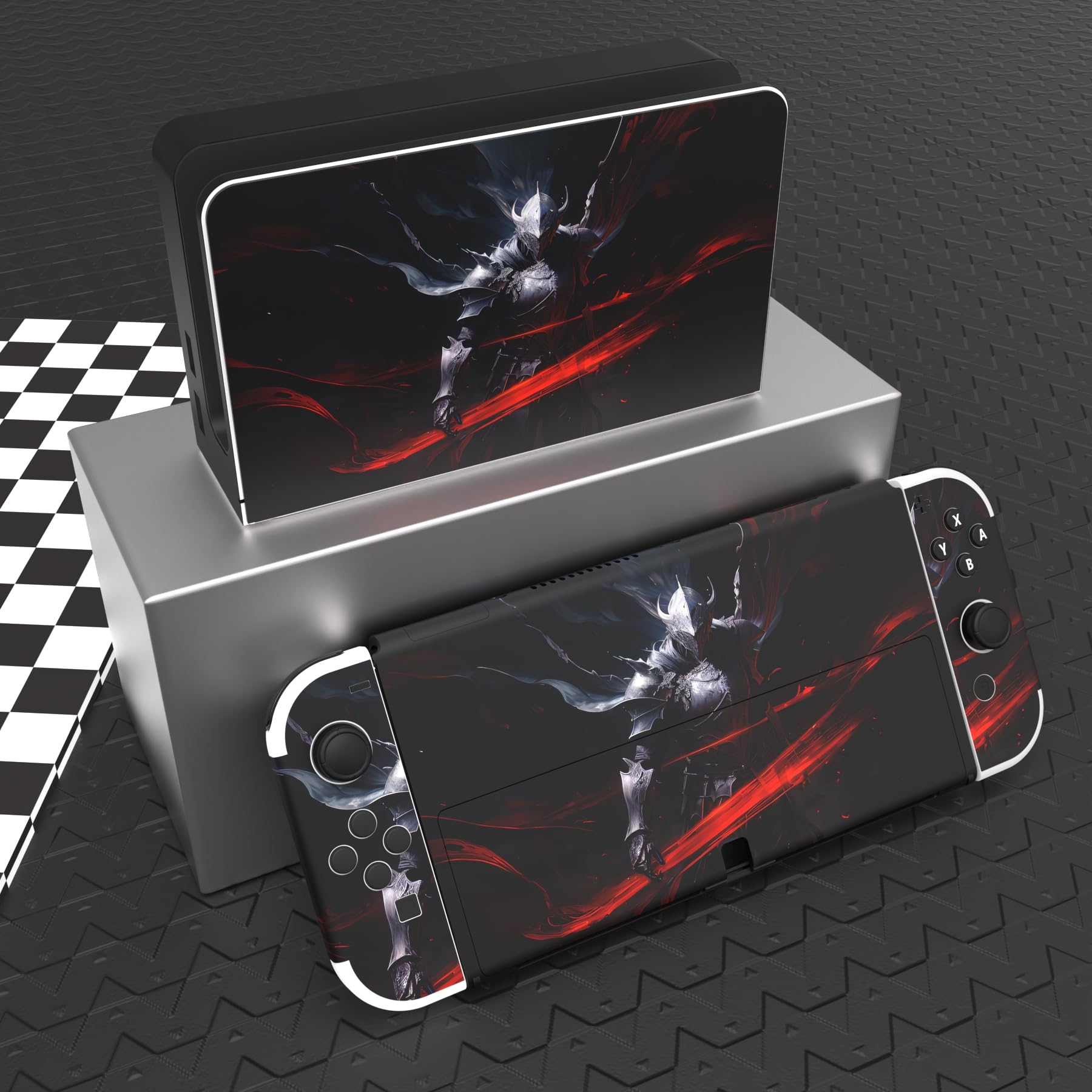 PlayVital Skin Sticker für Nintendo Switch OLED Modell,Aufkleber Sticker Decal Folie Abziehbild Faceplates Klebefolie für Switch OLED Konsole&Joy Con&Dock&Grip(Silberner Ritter)
