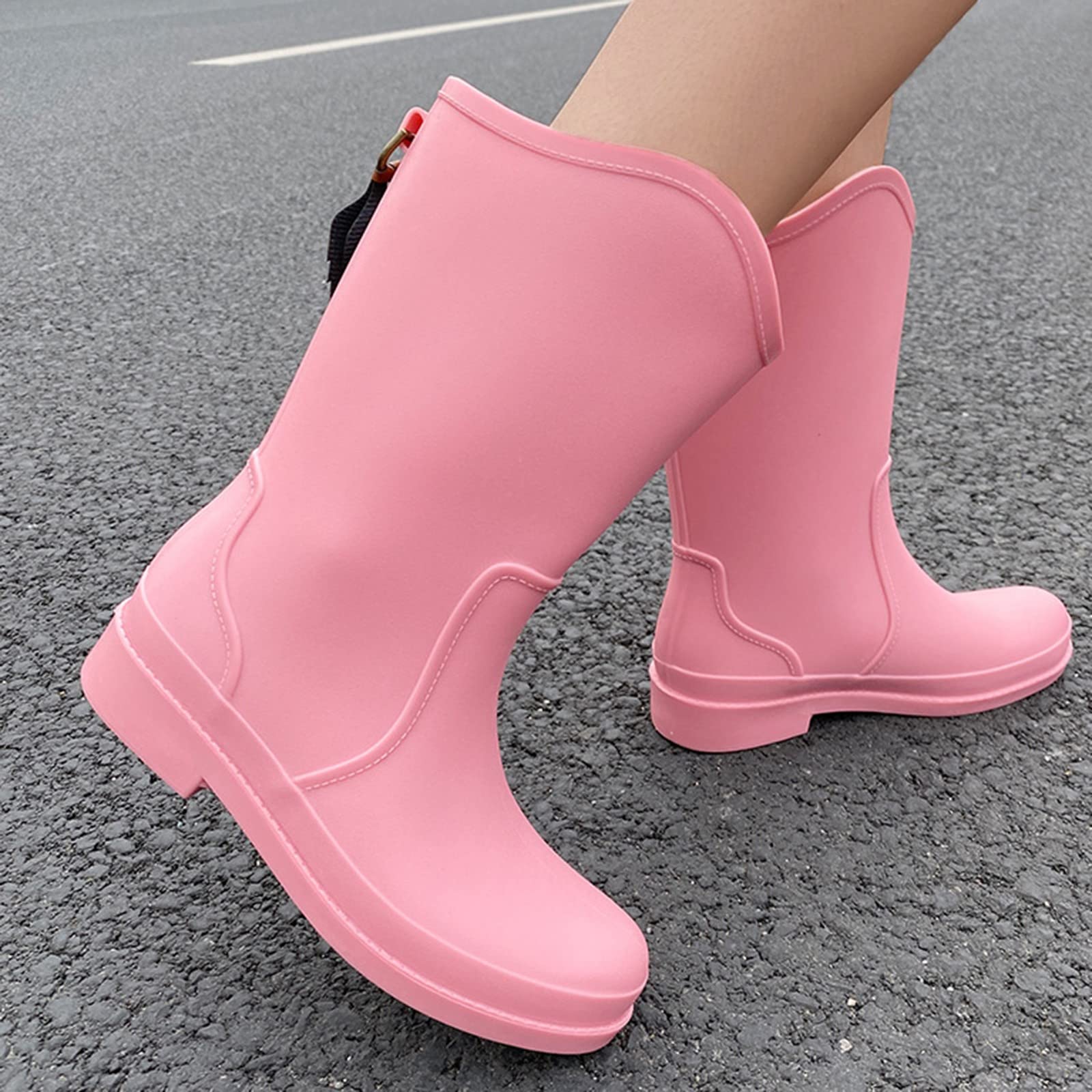 Generisch Botas de agua medias para mujer, botas de lluvia impermeables básicas de un solo color, botas de agua ligeras, unisex, medias botas de pesca, botas de agua para lluvia