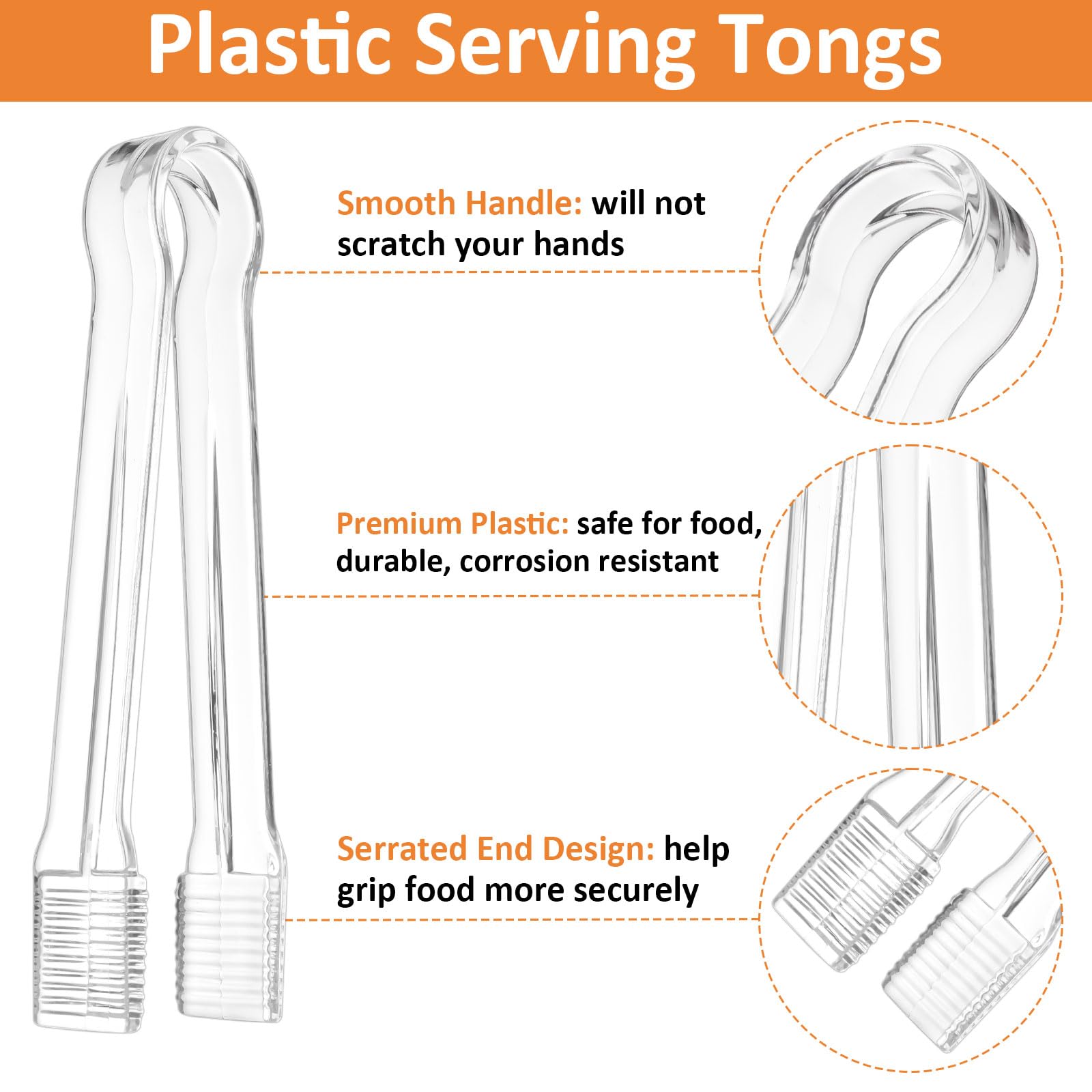 10 pinzas de plástico para servir, pinzas de plástico desechables, utensilios de cocina transparentes para servir para fiestas, alimentos, bufé, aperitivos, ensaladas, catering, hielo, 6.3 7