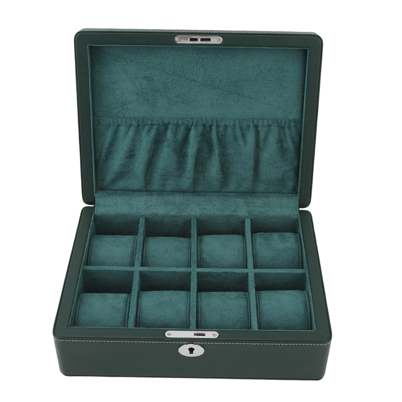 KUIDAMOS Organizador de Caja de Reloj con 8 Ranuras con Interior de Terciopelo Suave para Hombres y Mujeres Cuero de Microfibra Verde 11.5x8.7x3.9in