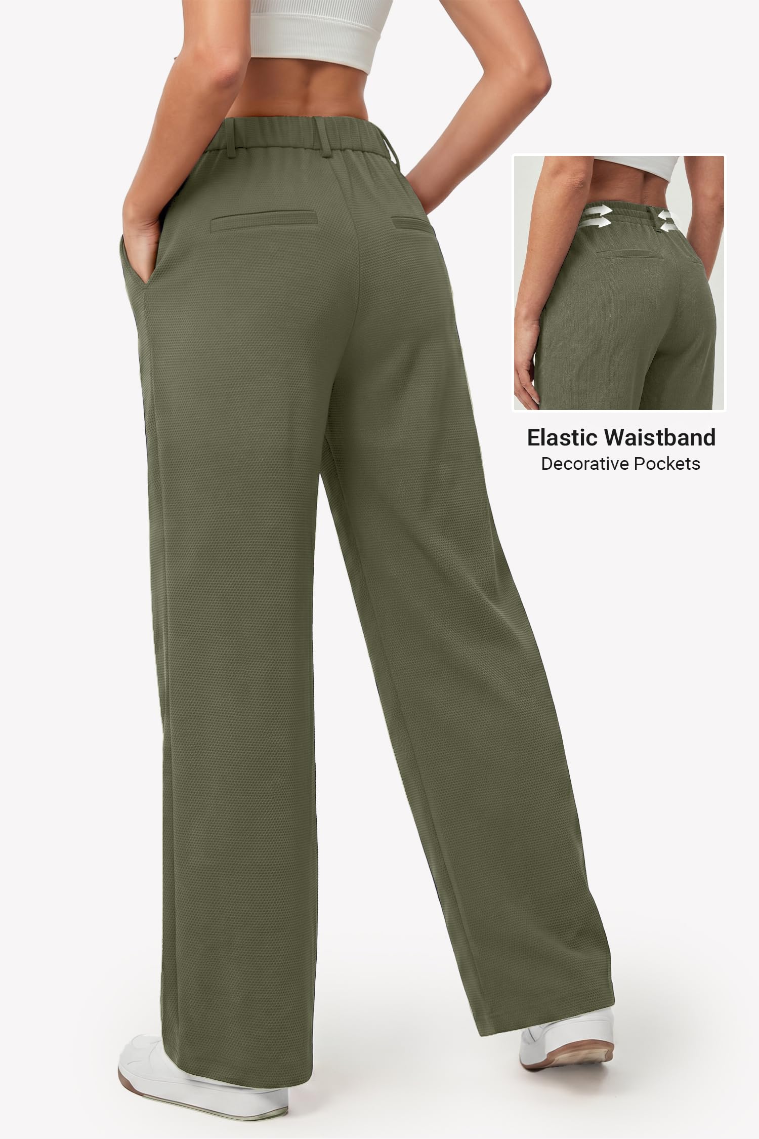 Enmain Pantalones Mujer Vestir Verano Cintura Alta Elástico Pierna Recta Ancha Antiarrugas Pantalon Palazzo Fluido Largo