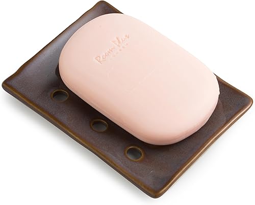 Miniatura 14 de Jabonera de cerámica drenante, diseño estriado, soporte para jabón de barra para ducha y baño, elevación de esponja ahorradora de jabón, color verde