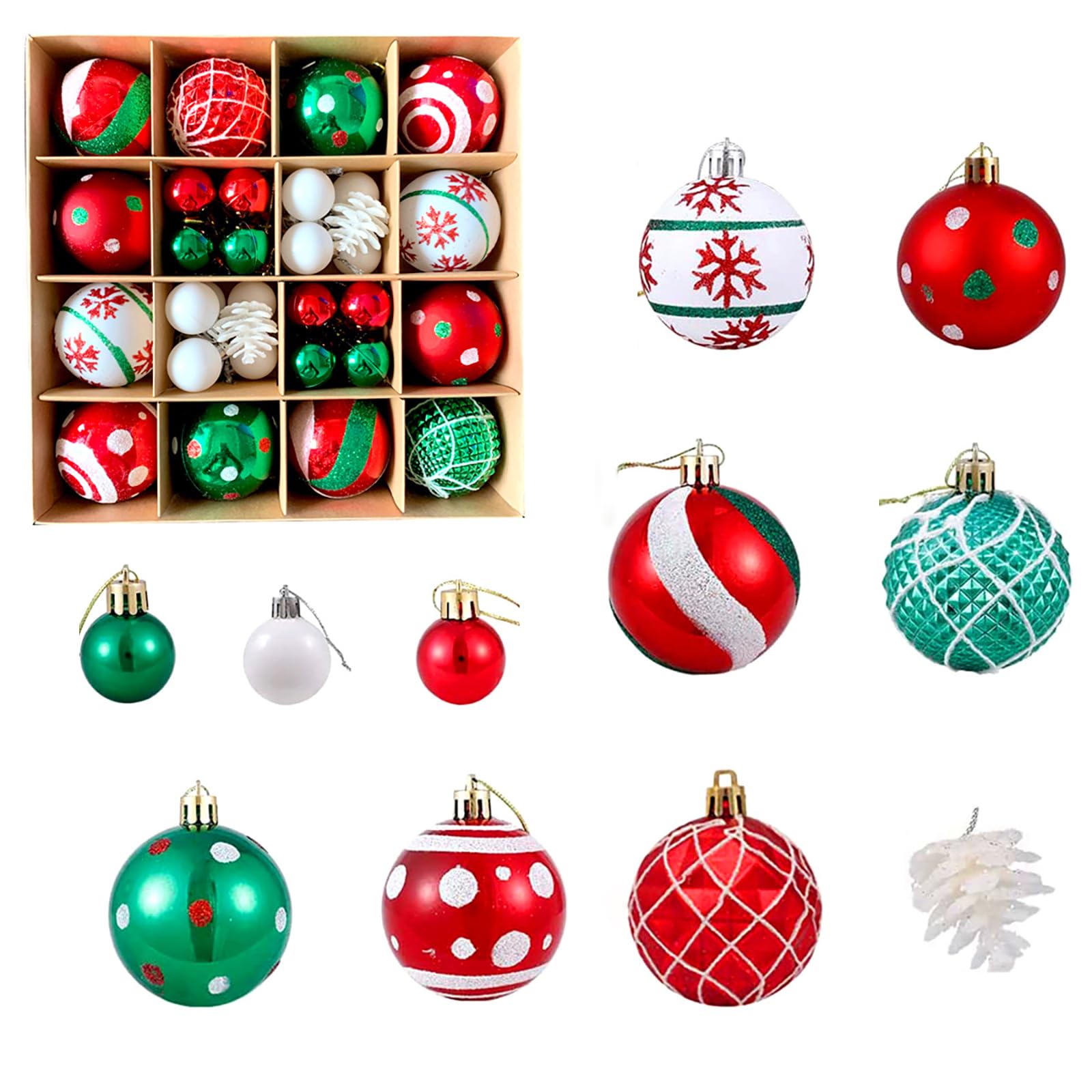 Tsophreniq 42pcs Decorative Christmas Baubles Set Delicate Holiday Sphere Set for Christmas Tree Hanging Decoration Festival Holiday