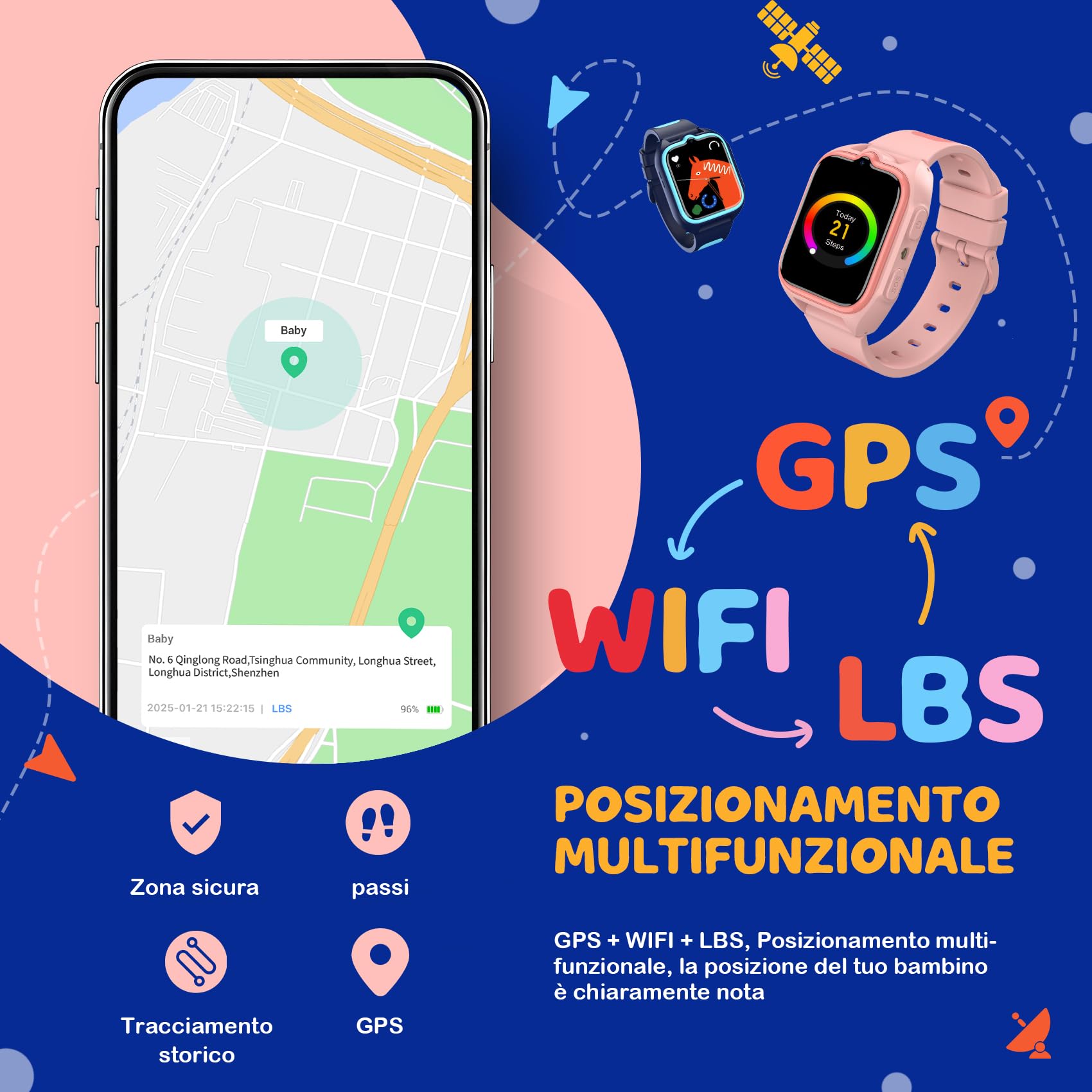 Orologio Smartwatch per Bambini, Smartwatch Bambini 1.75" con Torcia LED, Posizionamento GPS, Videochiamate HD, Sveglia, Modalità Gioco, Contapassi, Messaggistica Vocale, Rosa