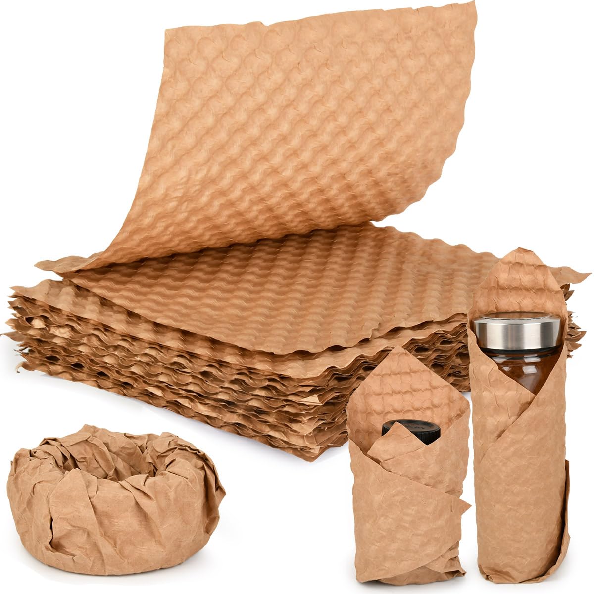 CENBEN 48 Sheets Honeycomb Packing Paper Cushioning Wrap, 29x30cm Bubble Paper Wrap, Packing Materials for Storing Delicate Items Moving Shipping, Alternative to Plastic Bubble Filler