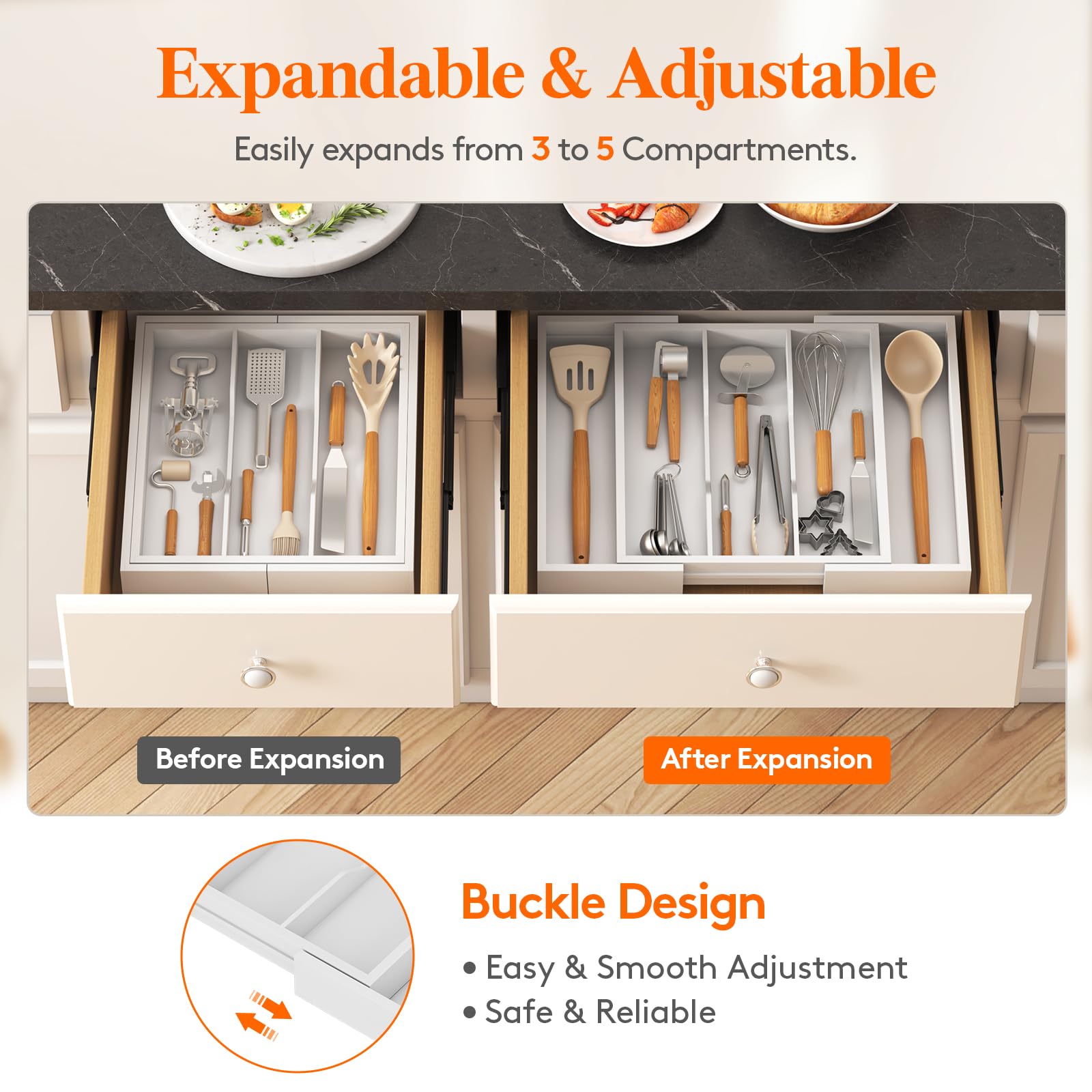 Lifewit Utensil Drawer Organiser, Extendable Cutlery Tray for Kitchen Silverware Flatware Holder - Image 4