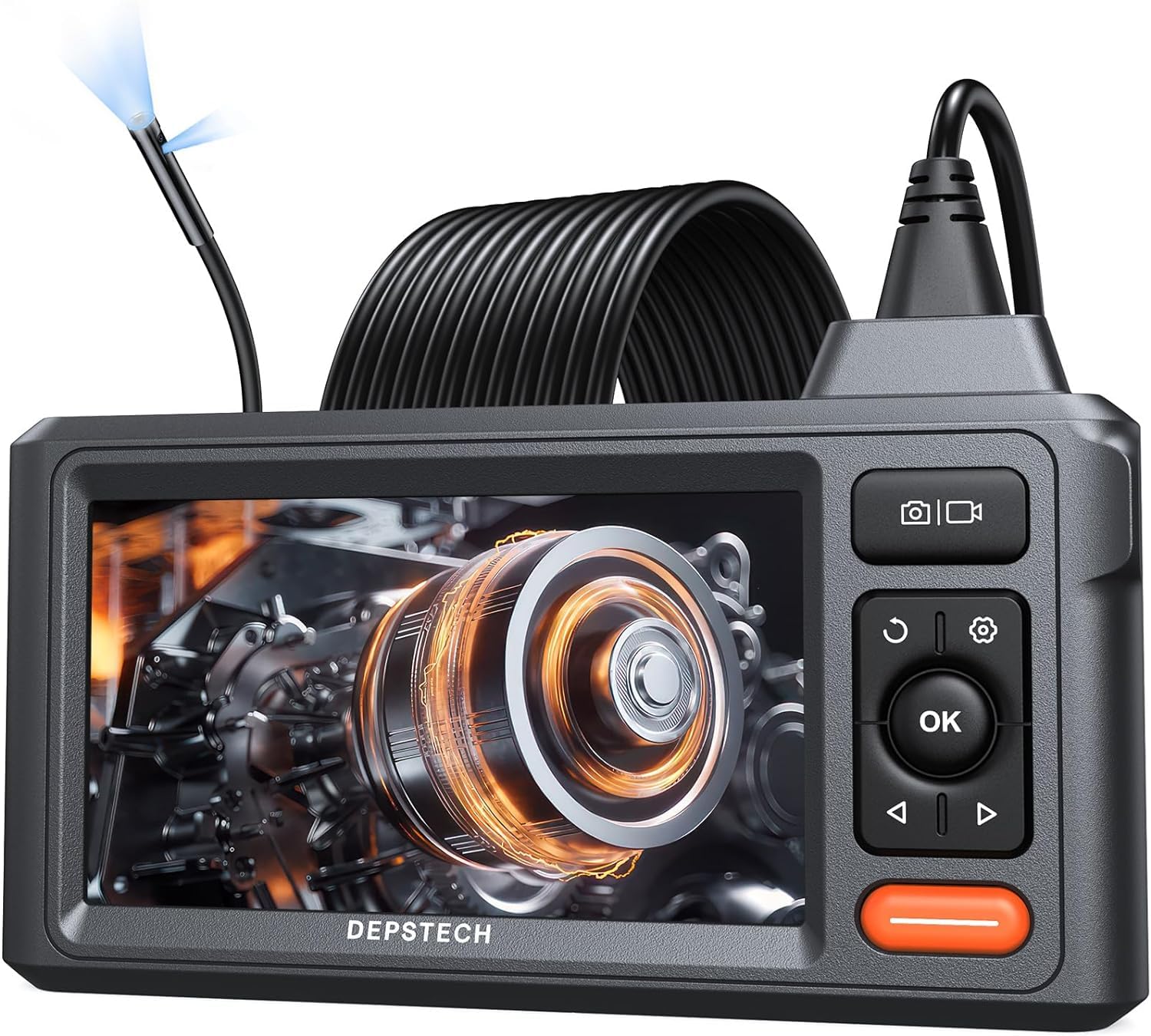 Endoskopkamera mit Licht, DEPSTECH 1080P Dual Lens Endoskop 5,0 Zoll IPS Bildschirm Inspektionskamera IP67 Wasserdicht 5m Schlangenkamera, Industrie Endoskop Rohrkamera Kanalkamera 5M