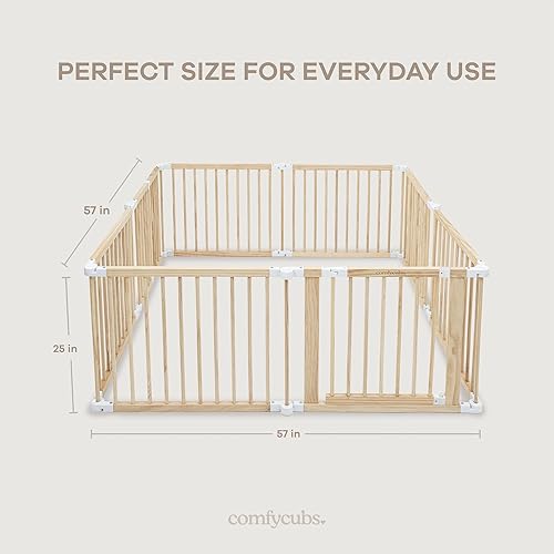 Miniatura 8 de Comfy Cubs Corralito para bebés 57 x 57 x 25 pulgadas, se extiende hasta 228 pulgadas Corralito plegable de madera de pino con cerradura a prueba