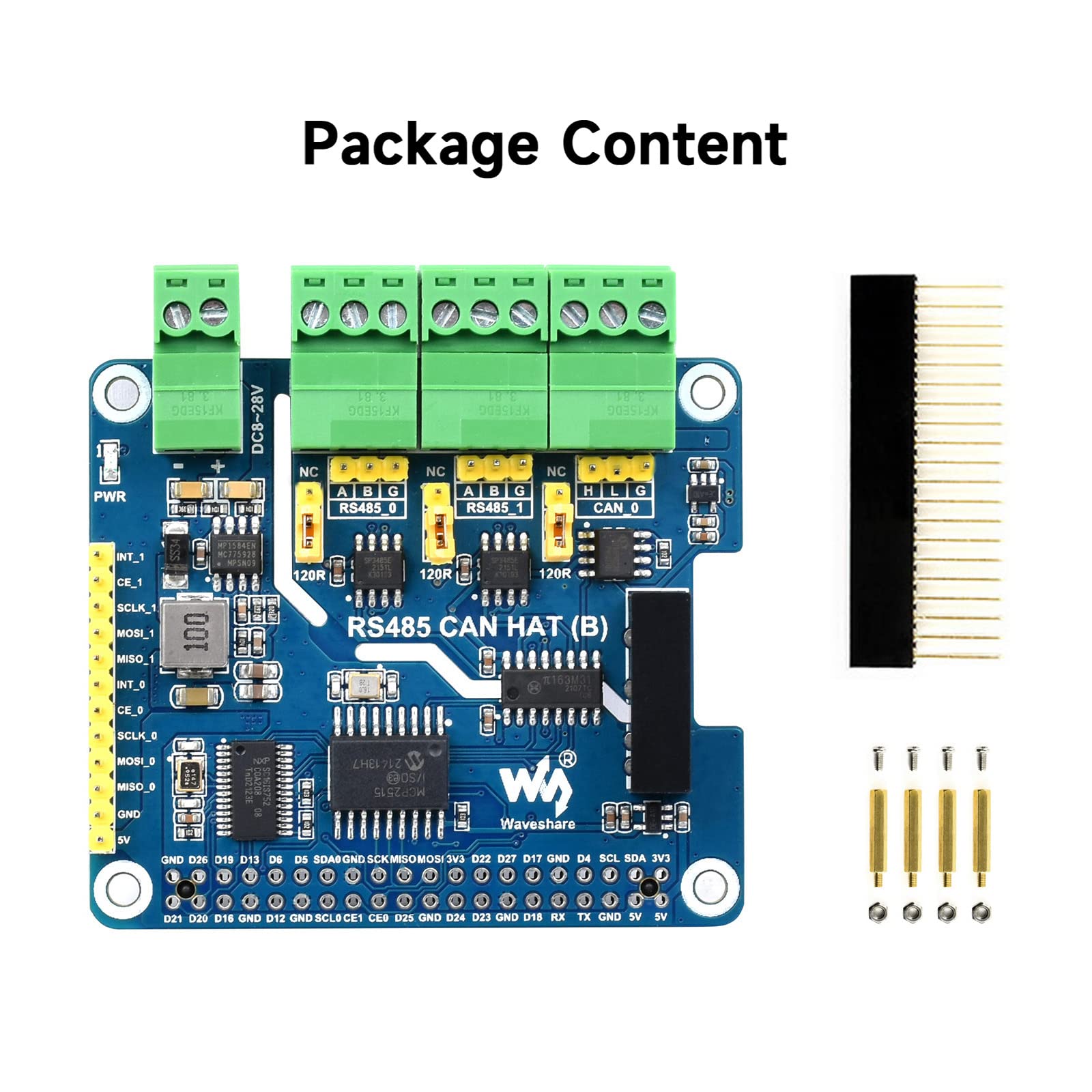 Waveshare Isolated RS485 Can Hat B Type For Raspberry Pi 2-Ch RS485 and 1-Ch Can Multi Protections
