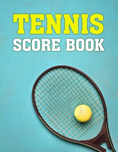 Tennis Score Book: Game Record Keeper for Singles or Doubles Play | Ball and Racket on Blue Design