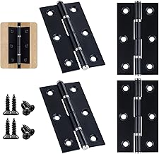 Stainless Steel Door Hinges - Pack of 4, Black, 70 x 40 mm, Large, Heavy Duty, Adjustable, for Furniture, Wood Screws, Garden