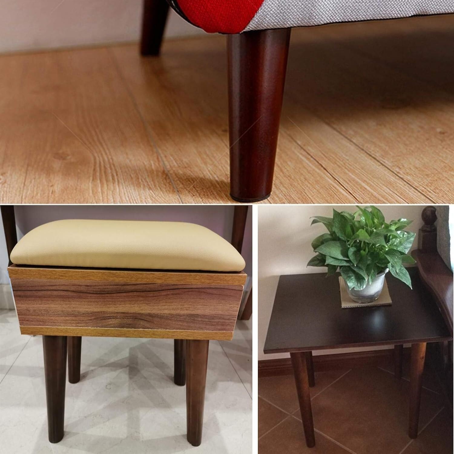 Juego de 4 husillos de Madera Maciza para Muebles, Rosca M10, de Madera de Nogal, cónicos, de Repuesto para sofá, Mesa y sillas (Rectos, 60 cm/23,6 Pulgadas)