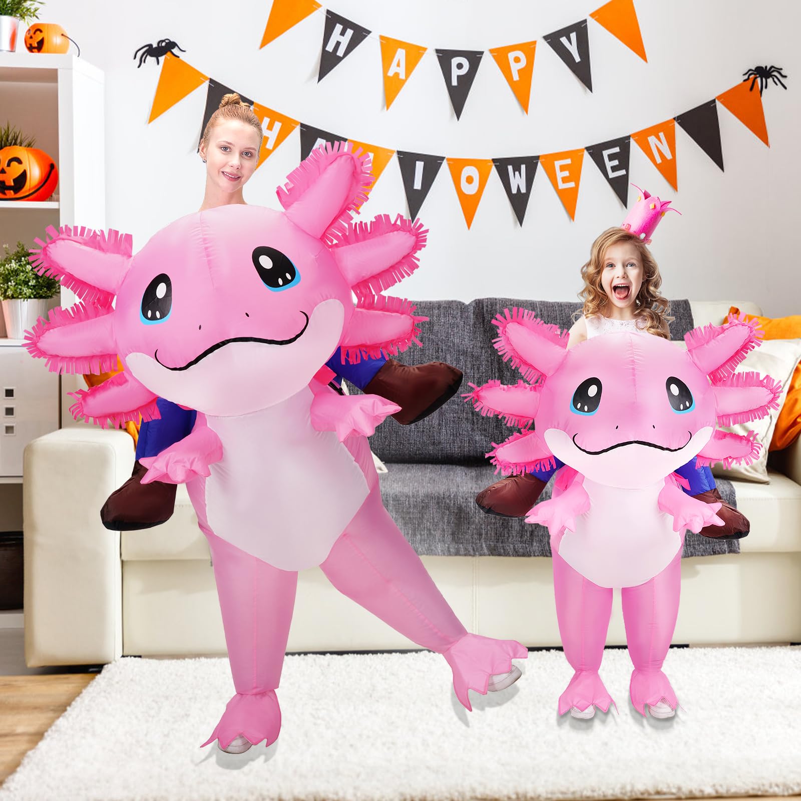 Poptrend Inflatable Axolotl Costume for Adult Men Women Halloween Costumes Kid Blow Up Costume Ride on Axolotl Costumes for Kids Cosplay Party (Adult) - Image 4