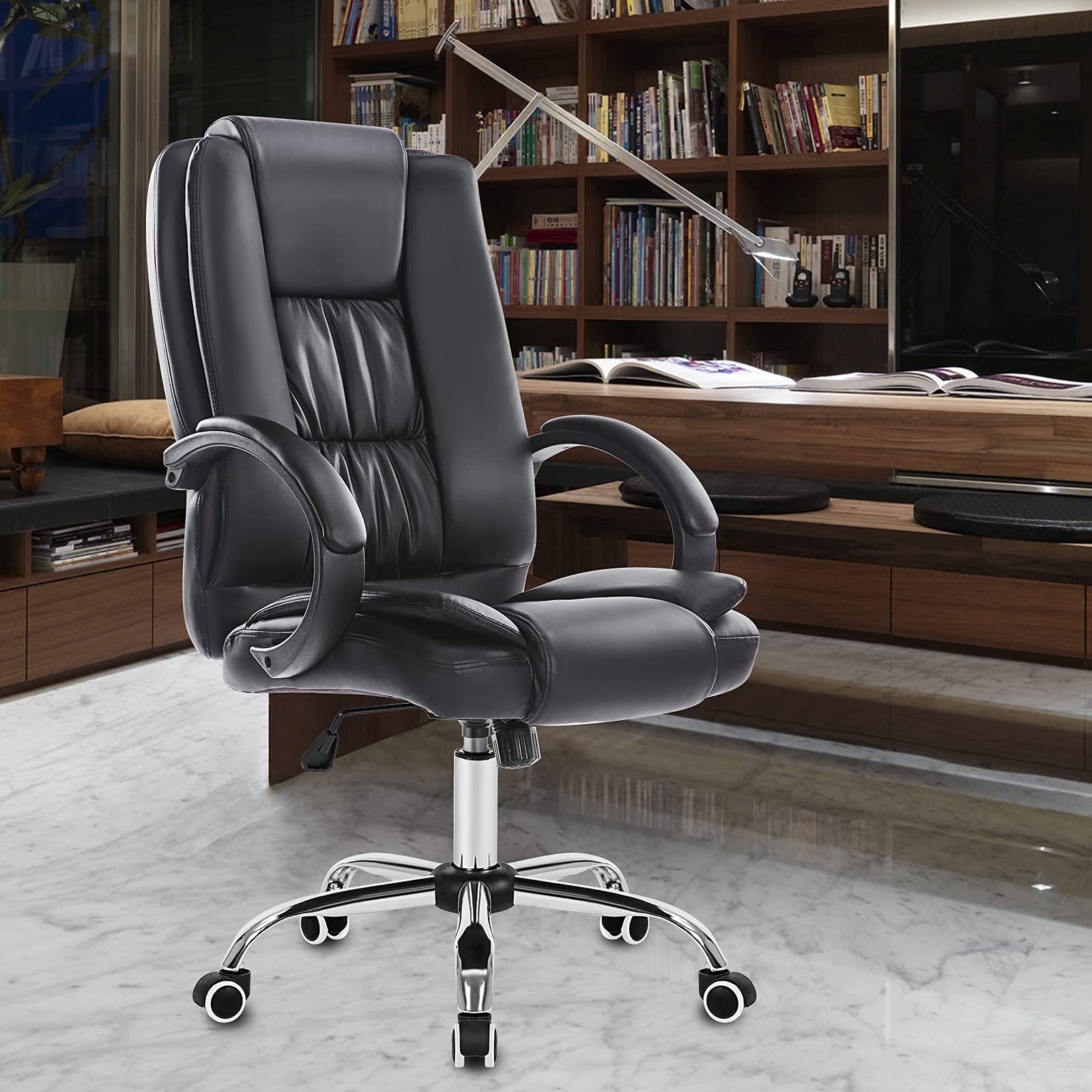 JL Comfurni Office Chair with Large Seat Black Ergonomic Chair